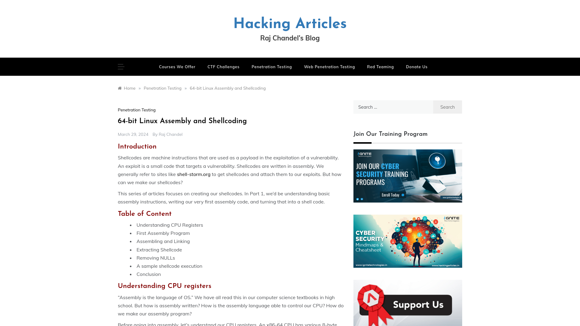 64-bit Linux Assembly and Shellcoding - Hacking Articles