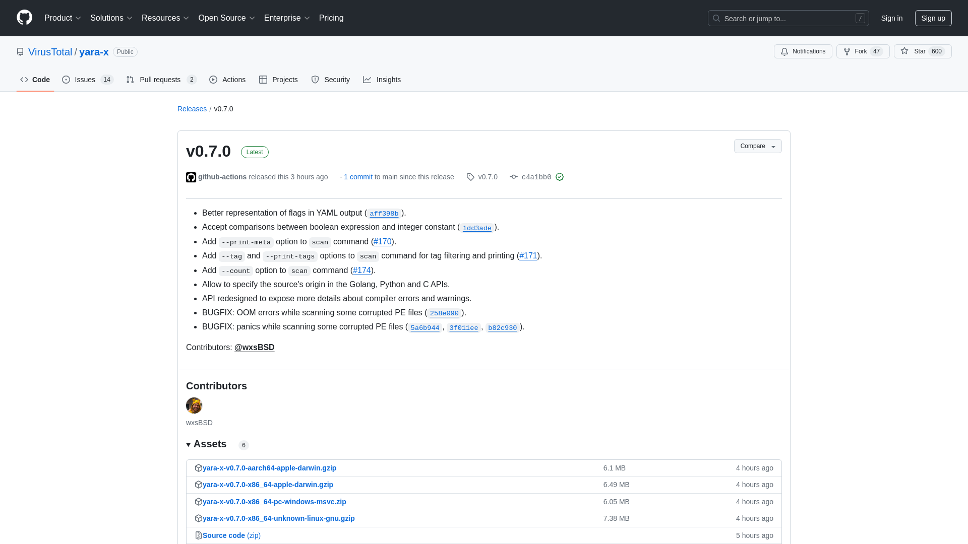 Release v0.7.0 · VirusTotal/yara-x · GitHub