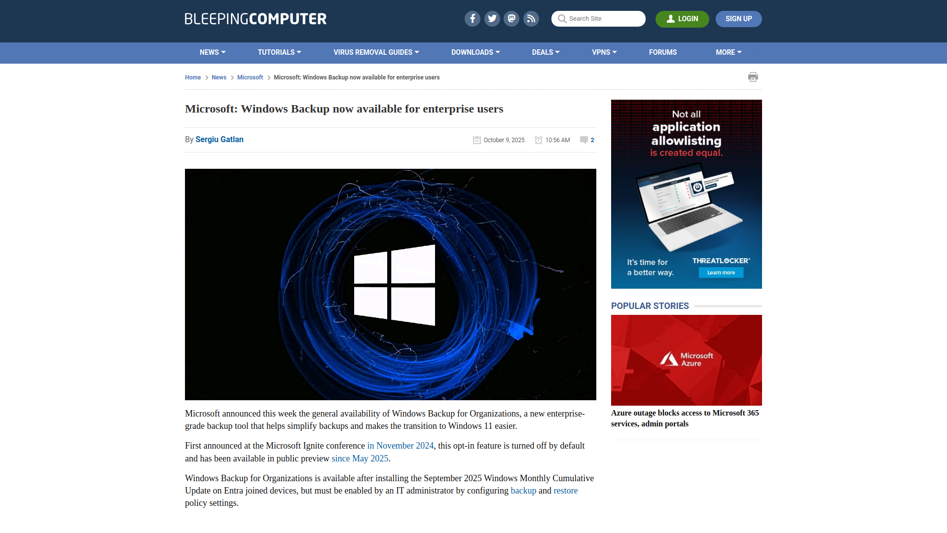Microsoft: Windows Backup now available for enterprise users