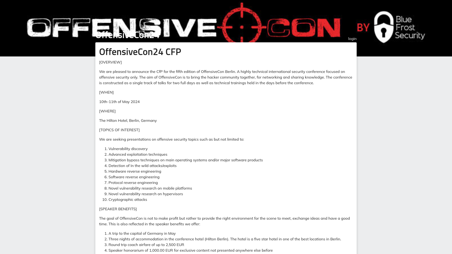 OffensiveCon24 :: pretalx