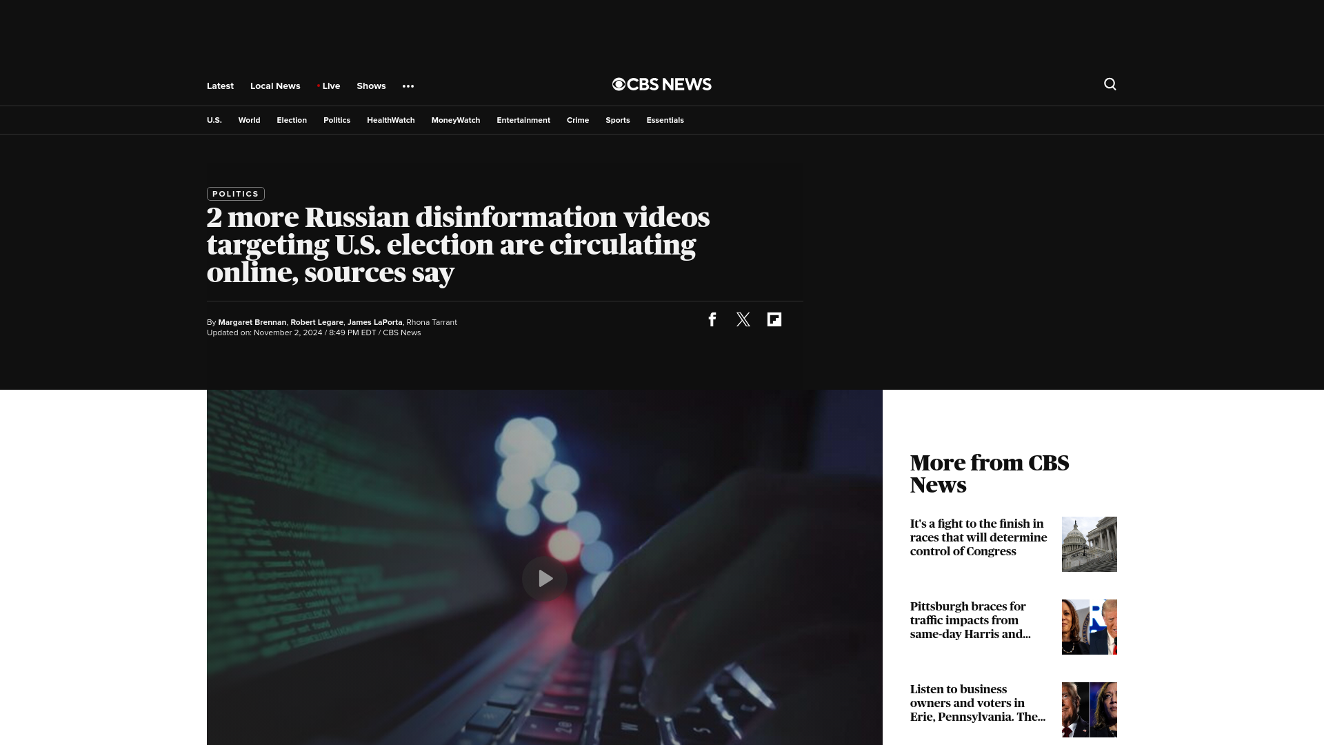 2 more Russian disinformation videos targeting U.S. election are circulating online, sources say - CBS News