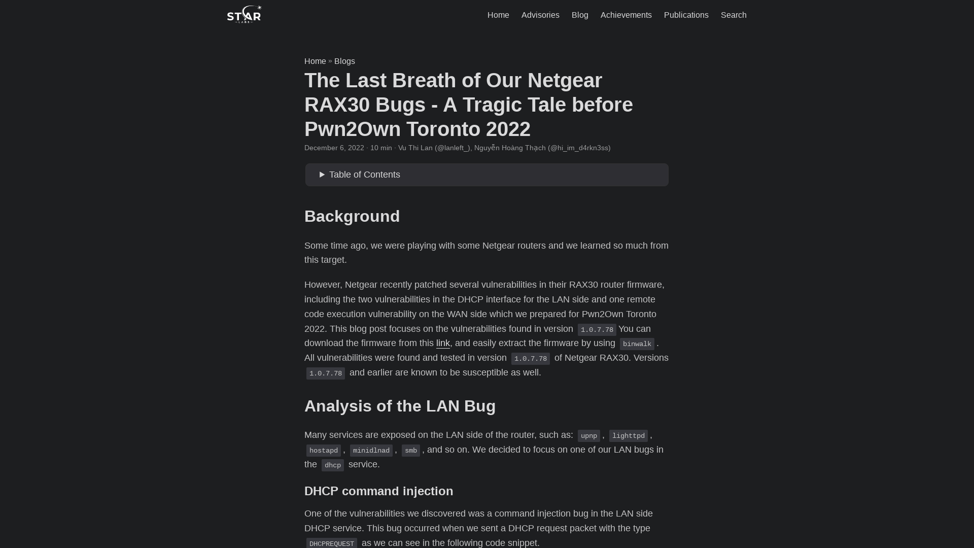 The Last Breath of Our Netgear RAX30 Bugs - A Tragic Tale before Pwn2Own Toronto 2022 | STAR Labs