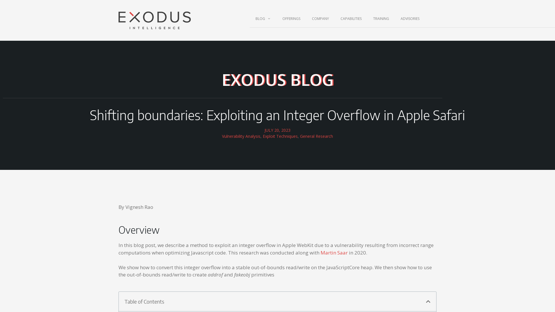 Shifting boundaries: Exploiting an Integer Overflow in Apple Safari - Exodus Intelligence