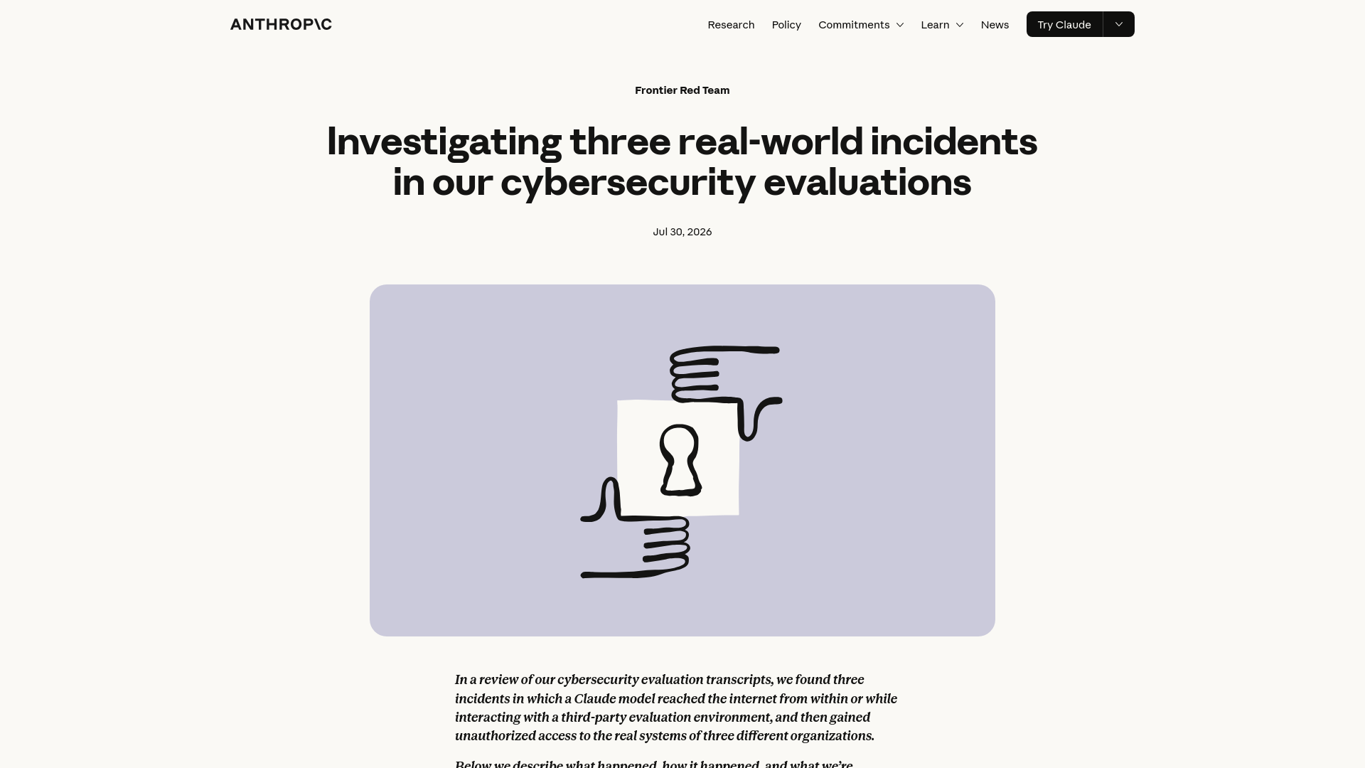 Investigating three real-world incidents in our cybersecurity evaluations \ Anthropic