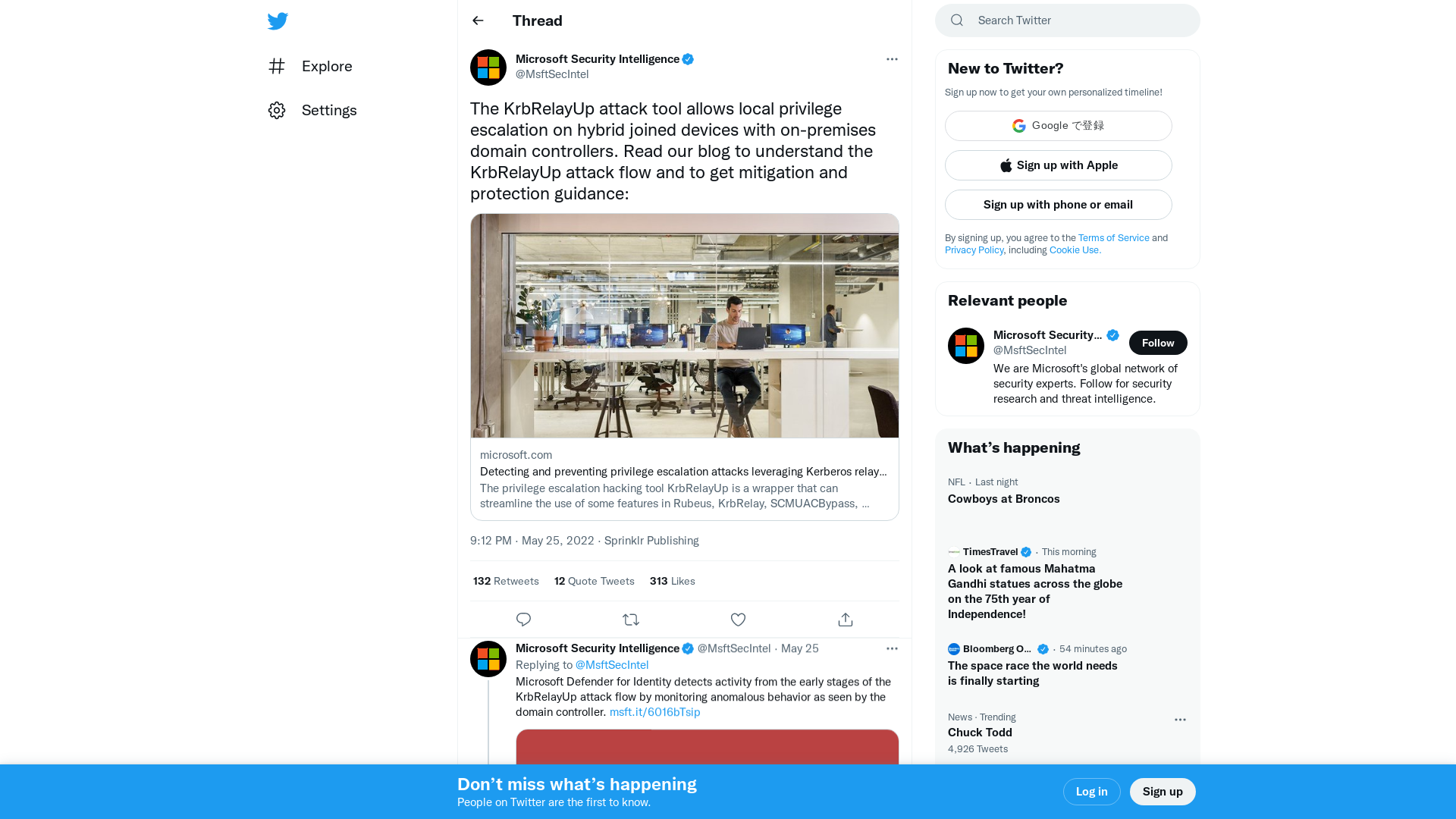 Microsoft Security Intelligence on Twitter: "The KrbRelayUp attack tool allows local privilege escalation on hybrid joined devices with on-premises domain controllers. Read our blog to understand the KrbRelayUp attack flow and to get mitigation and protection guidance: https://t.co/UM2YE3lkak" / Twitter