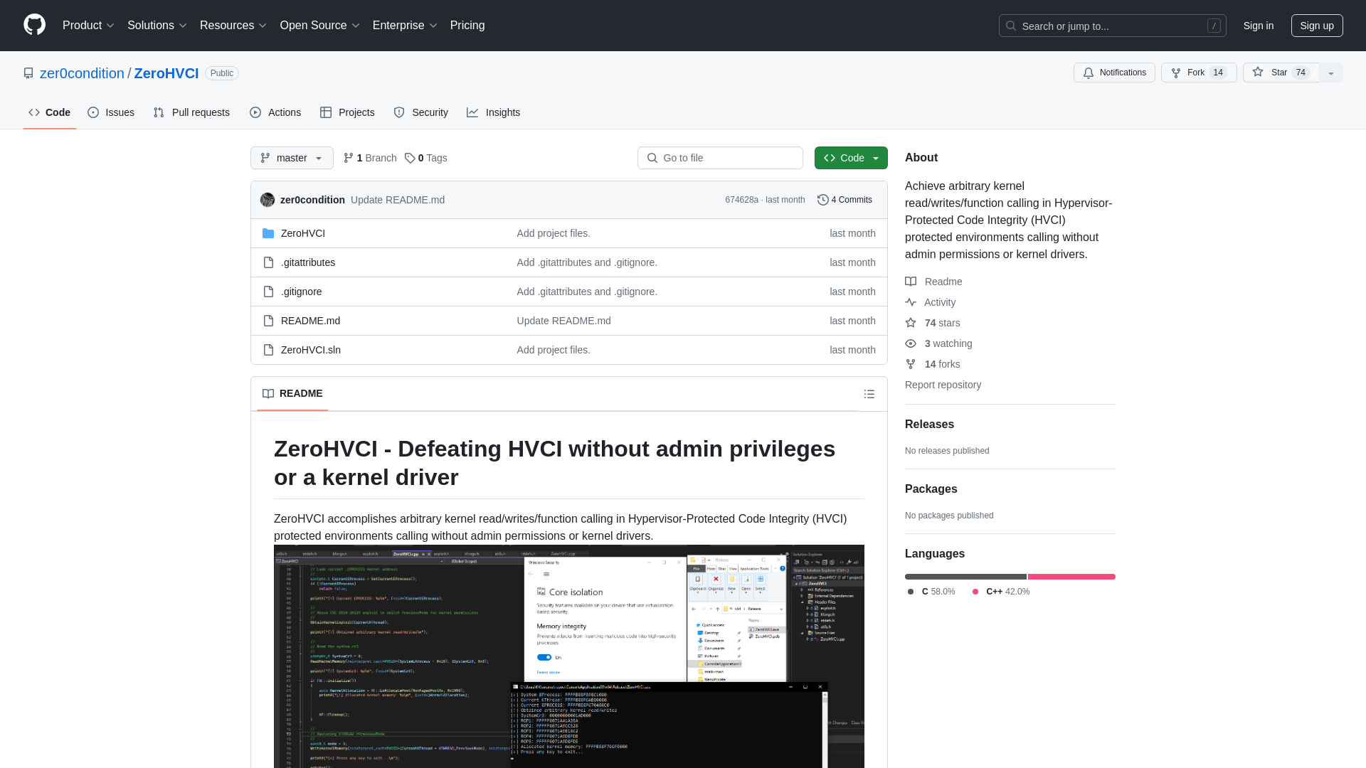 GitHub - zer0condition/ZeroHVCI: Achieve arbitrary kernel read/writes/function calling in Hypervisor-Protected Code Integrity (HVCI) protected environments calling without admin permissions or kernel drivers.