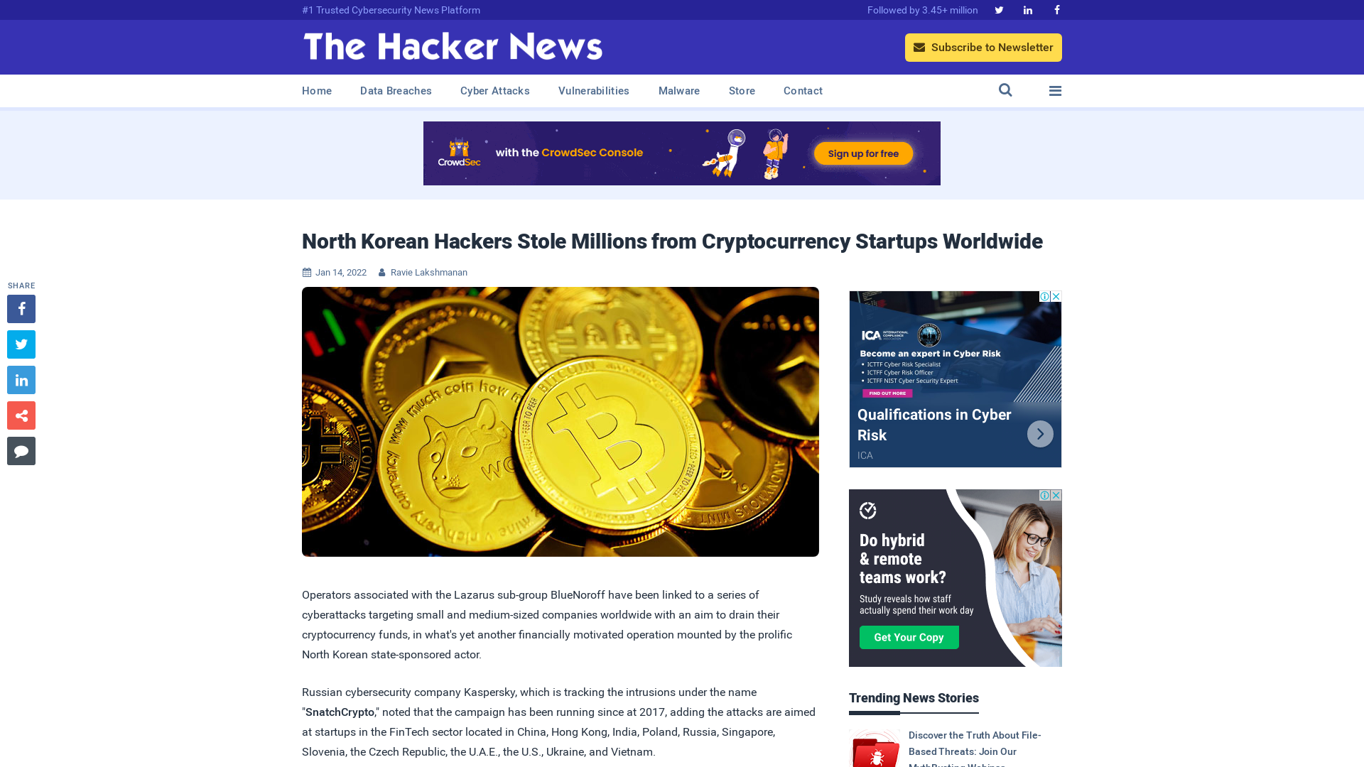 North Korean Hackers Stole Millions from Cryptocurrency Startups Worldwide