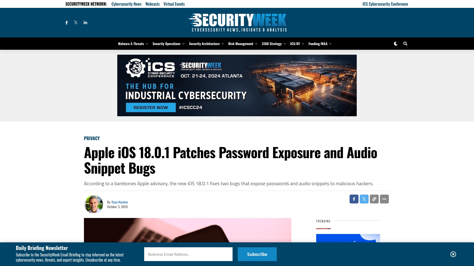 Apple iOS 18.0.1 Patches Password Exposure and Audio Snippet Bugs - SecurityWeek