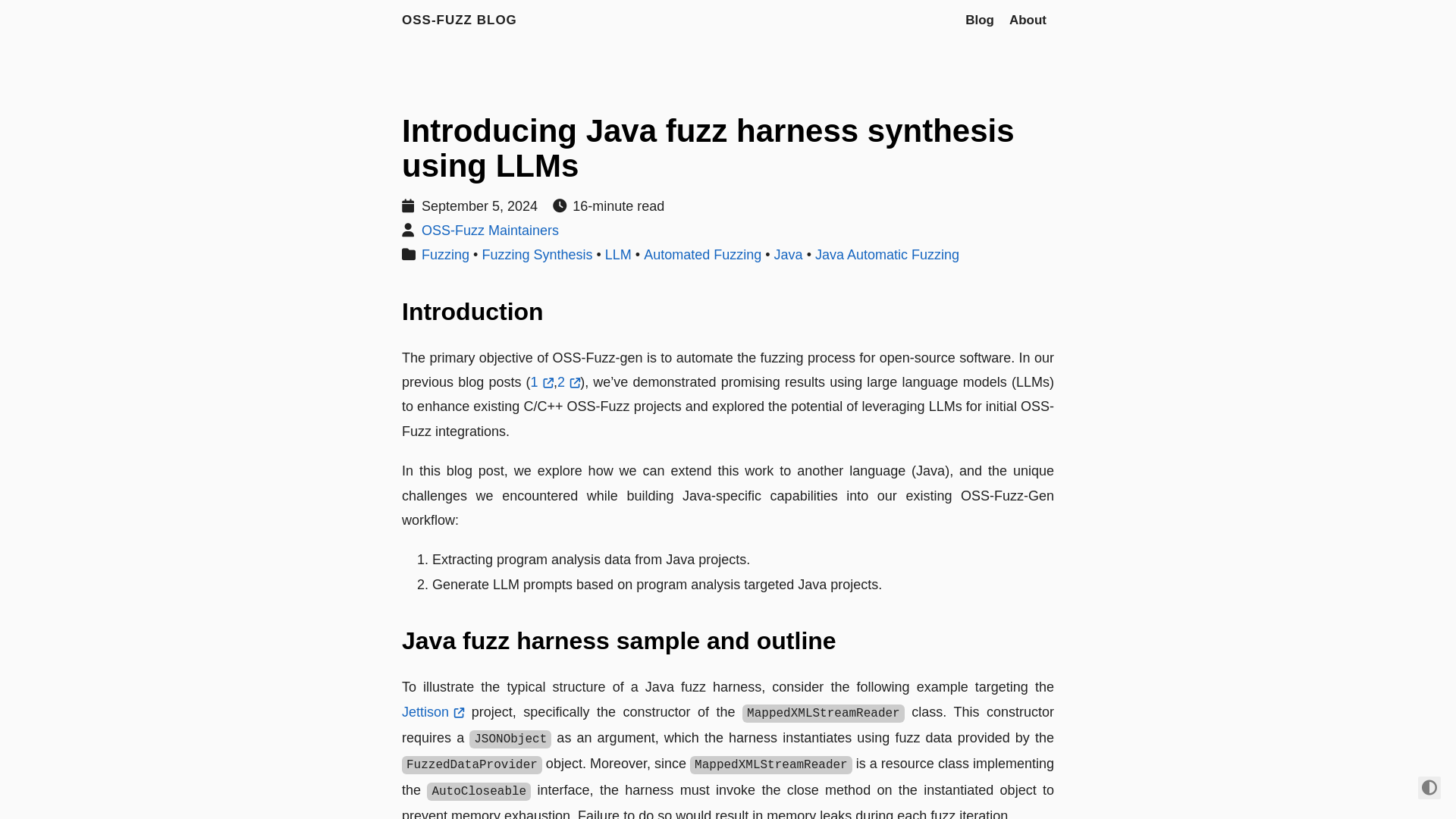 Introducing Java fuzz harness synthesis using LLMs · OSS-Fuzz blog