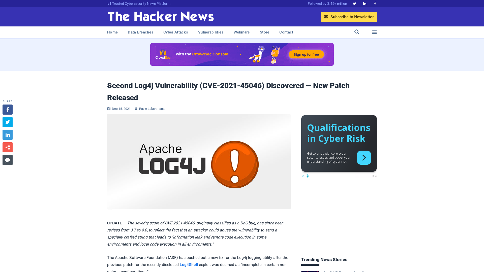 Second Log4j Vulnerability (CVE-2021-45046) Discovered — New Patch Released