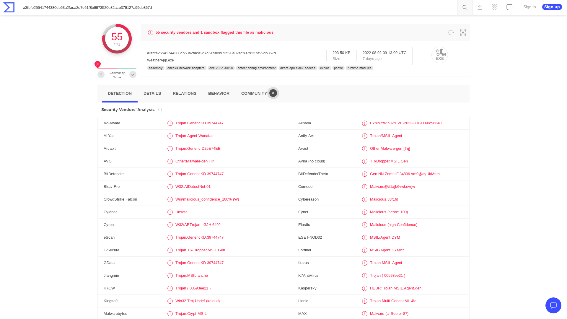 VirusTotal - File - a3fbfe25541744380cb53a2faca2d7c61f8e9973520e82acb379127a99db867d