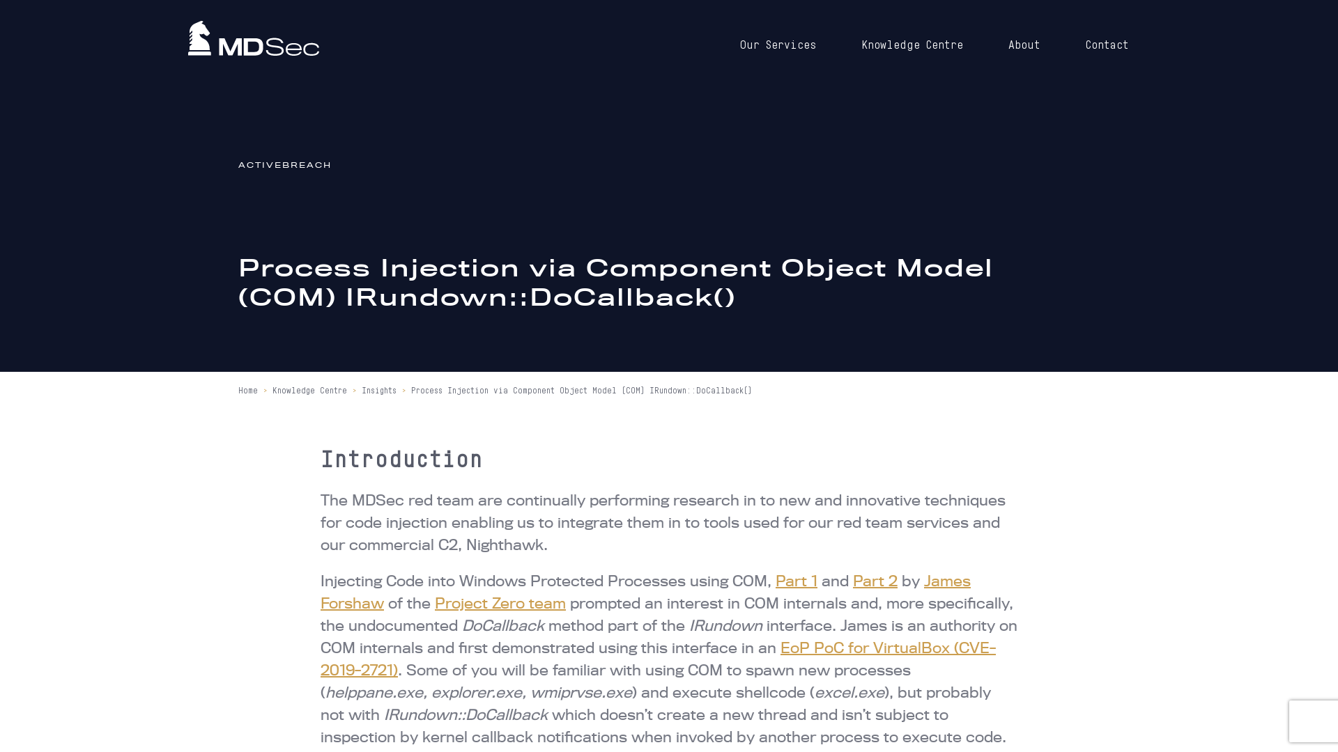 Process Injection via Component Object Model (COM) IRundown::DoCallback() - MDSec
