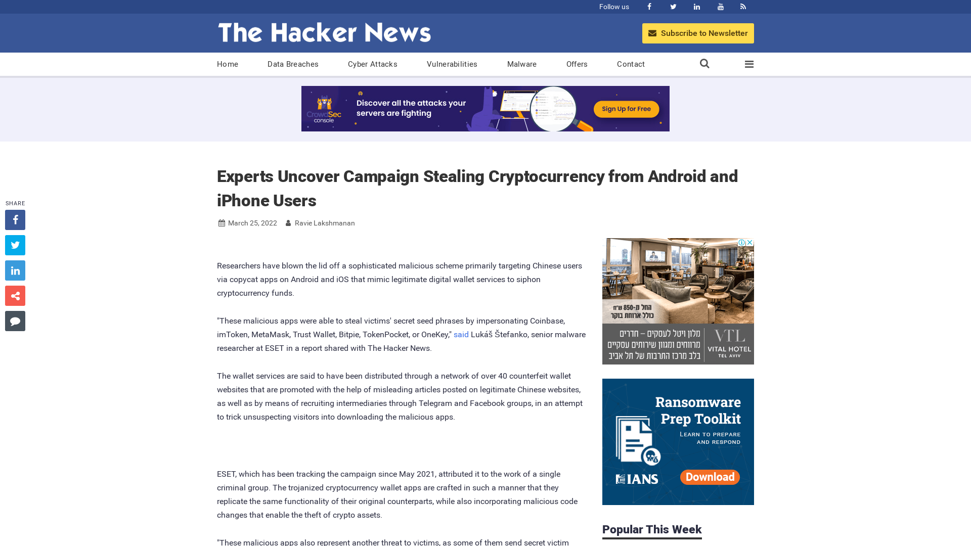 Experts Uncover Campaign Stealing Cryptocurrency from Android and iPhone Users
