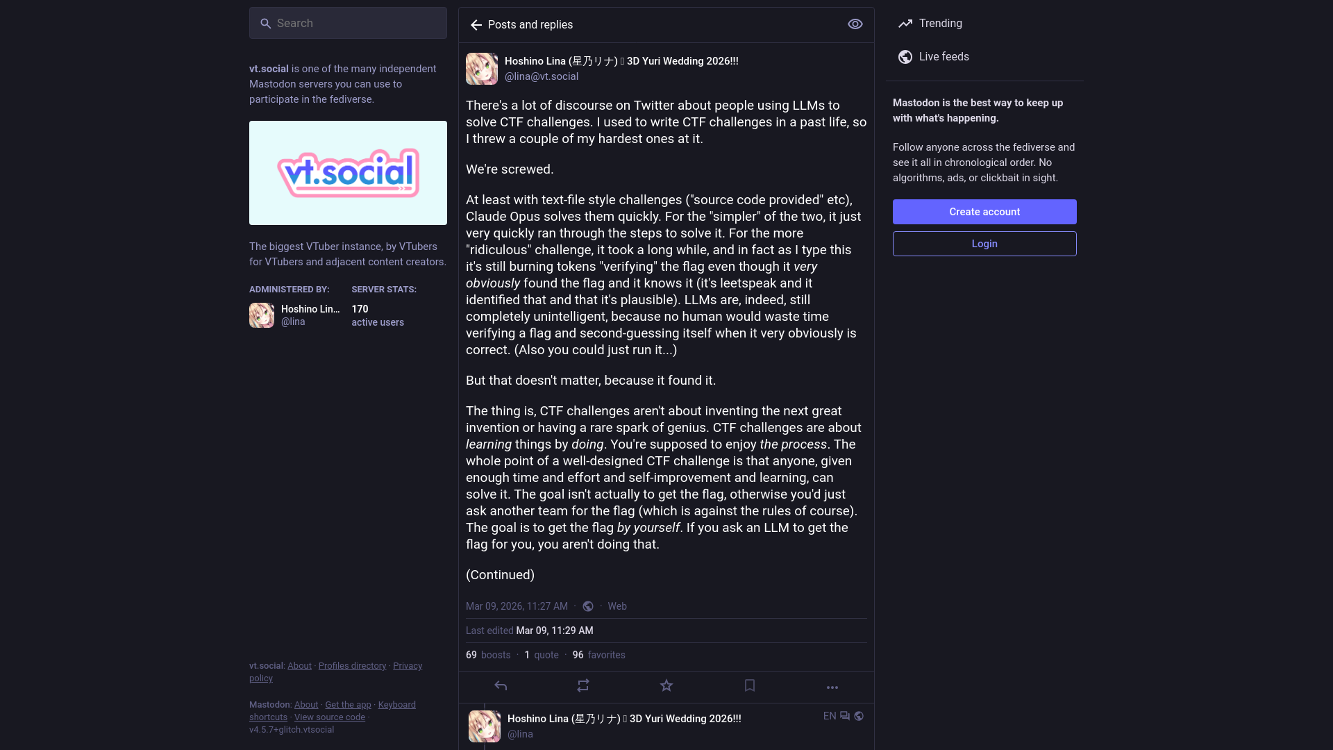 Hoshino Lina (星乃リナ) 🩵 3D Yuri Wedding 2026!!!: "There's a lot of discourse on …" - VT Social