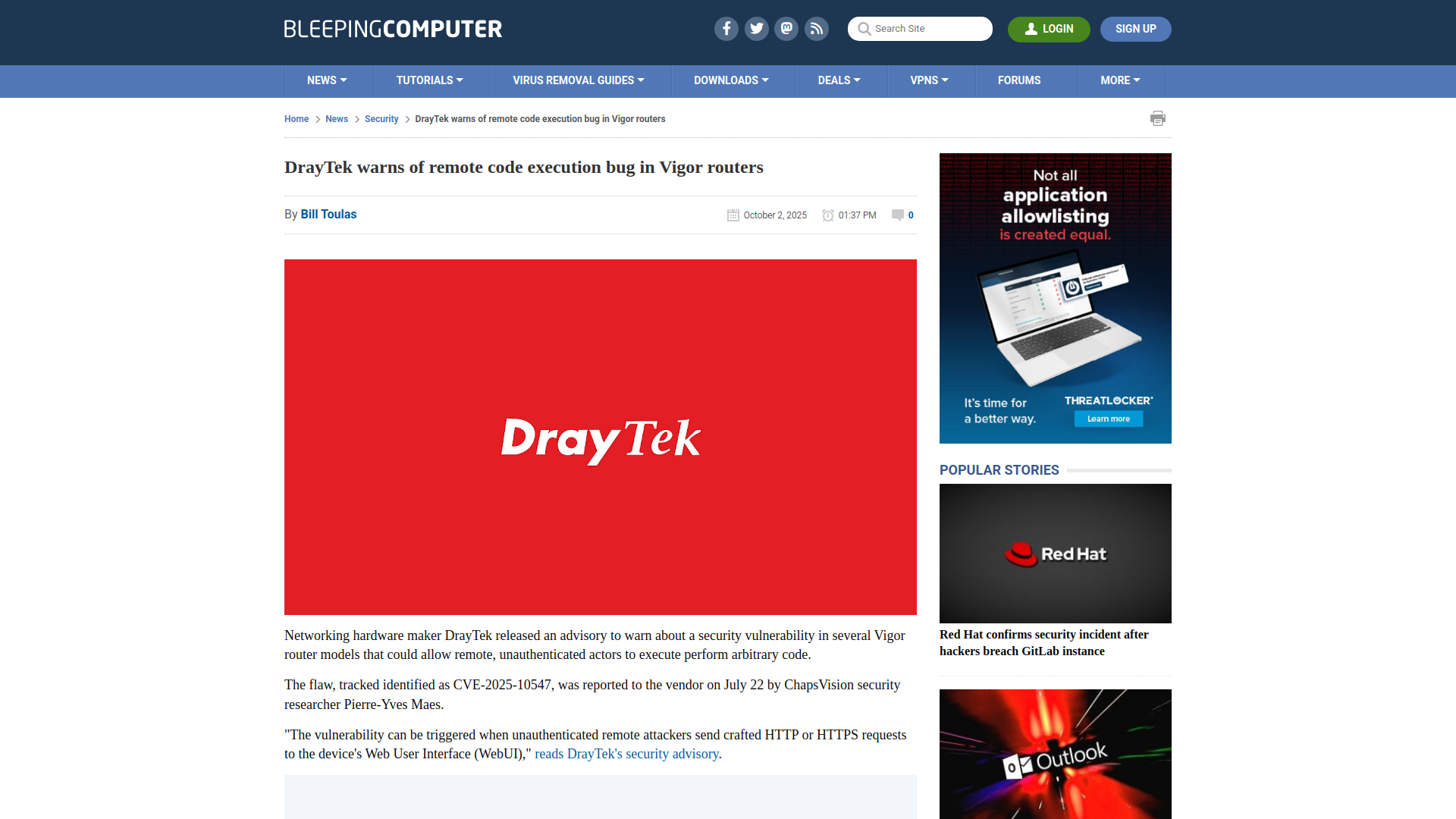 DrayTek warns of remote code execution bug in Vigor routers