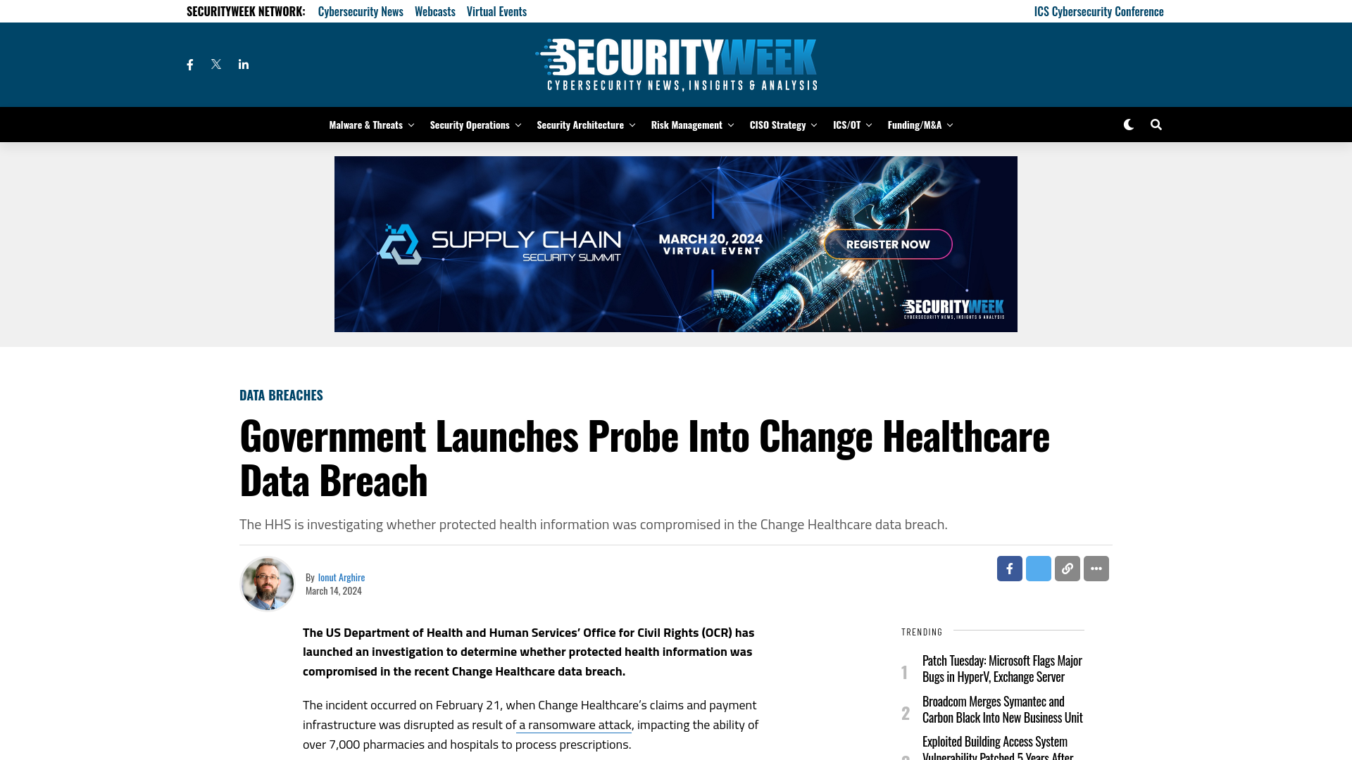 Government Launches Probe Into Change Healthcare Data Breach - SecurityWeek