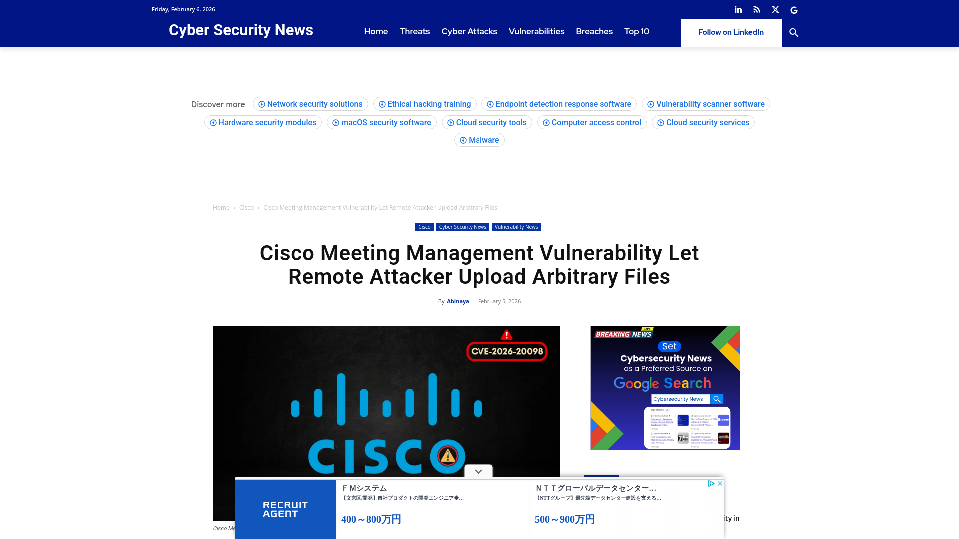 Cisco Meeting Management Vulnerability Let Remote Attacker Upload Arbitrary Files