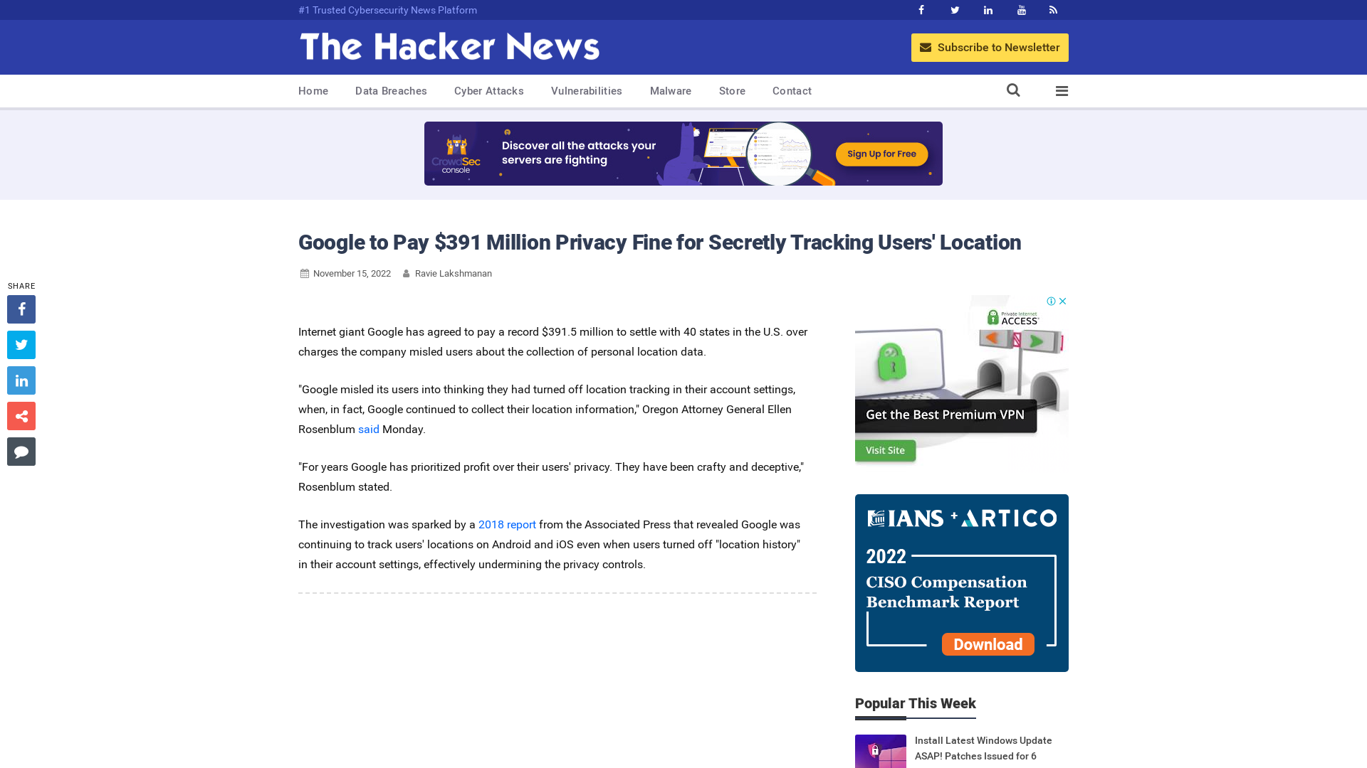 Google to Pay $391 Million Privacy Fine for Secretly Tracking Users' Location