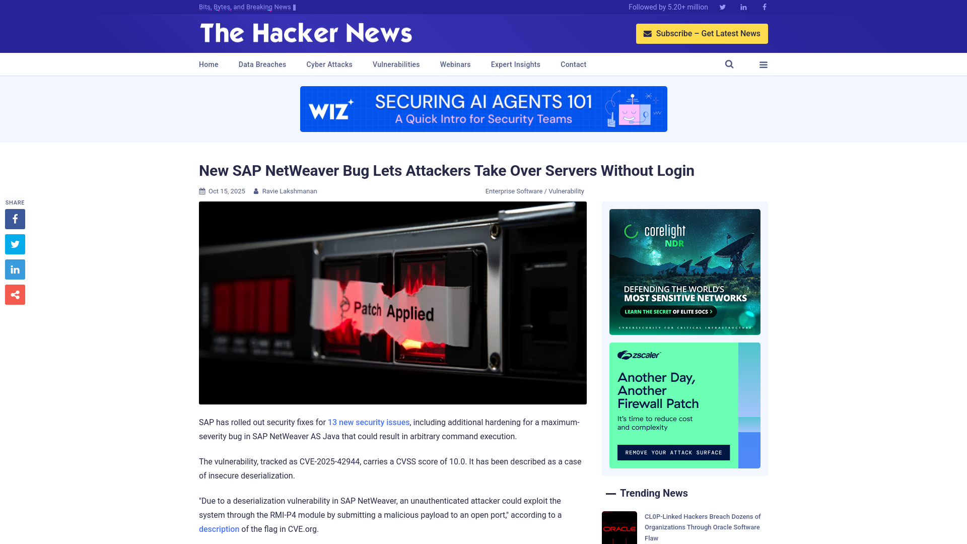 New SAP NetWeaver Bug Lets Attackers Take Over Servers Without Login