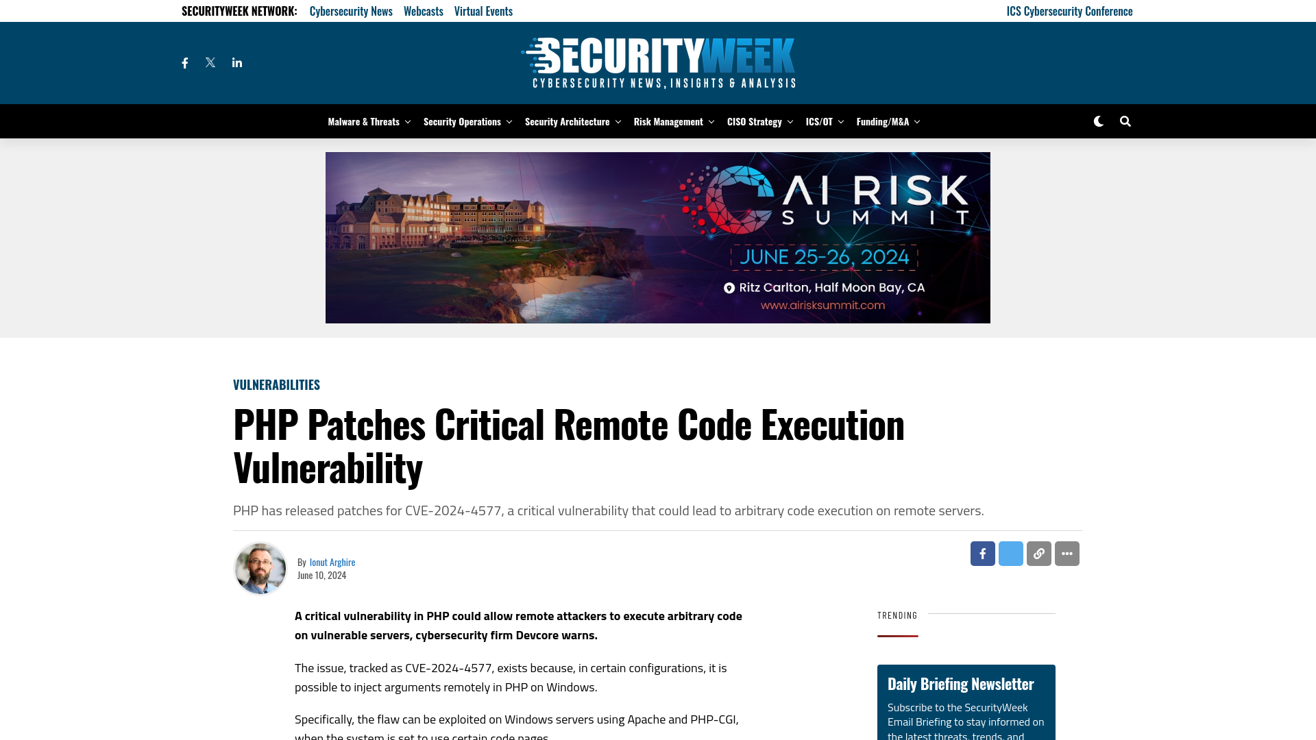 PHP Patches Critical Remote Code Execution Vulnerability - SecurityWeek