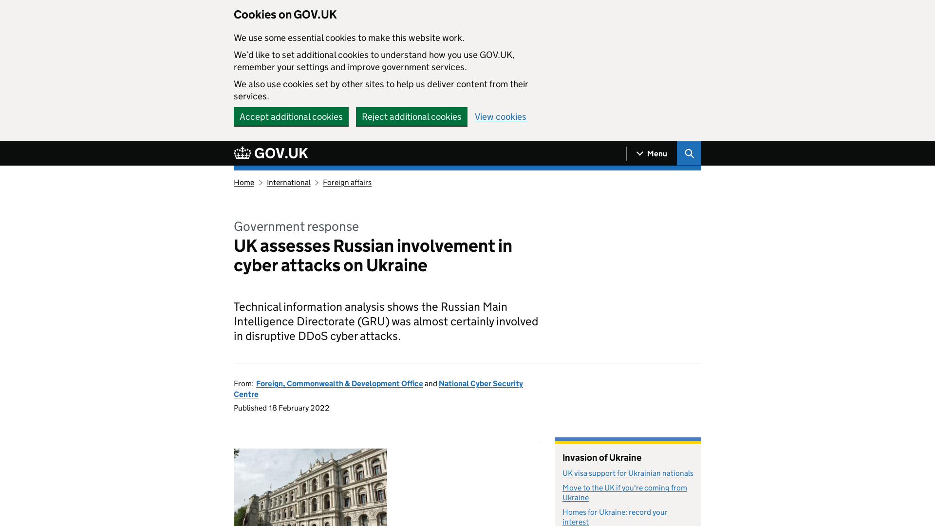 UK assesses Russian involvement in cyber attacks on Ukraine - GOV.UK