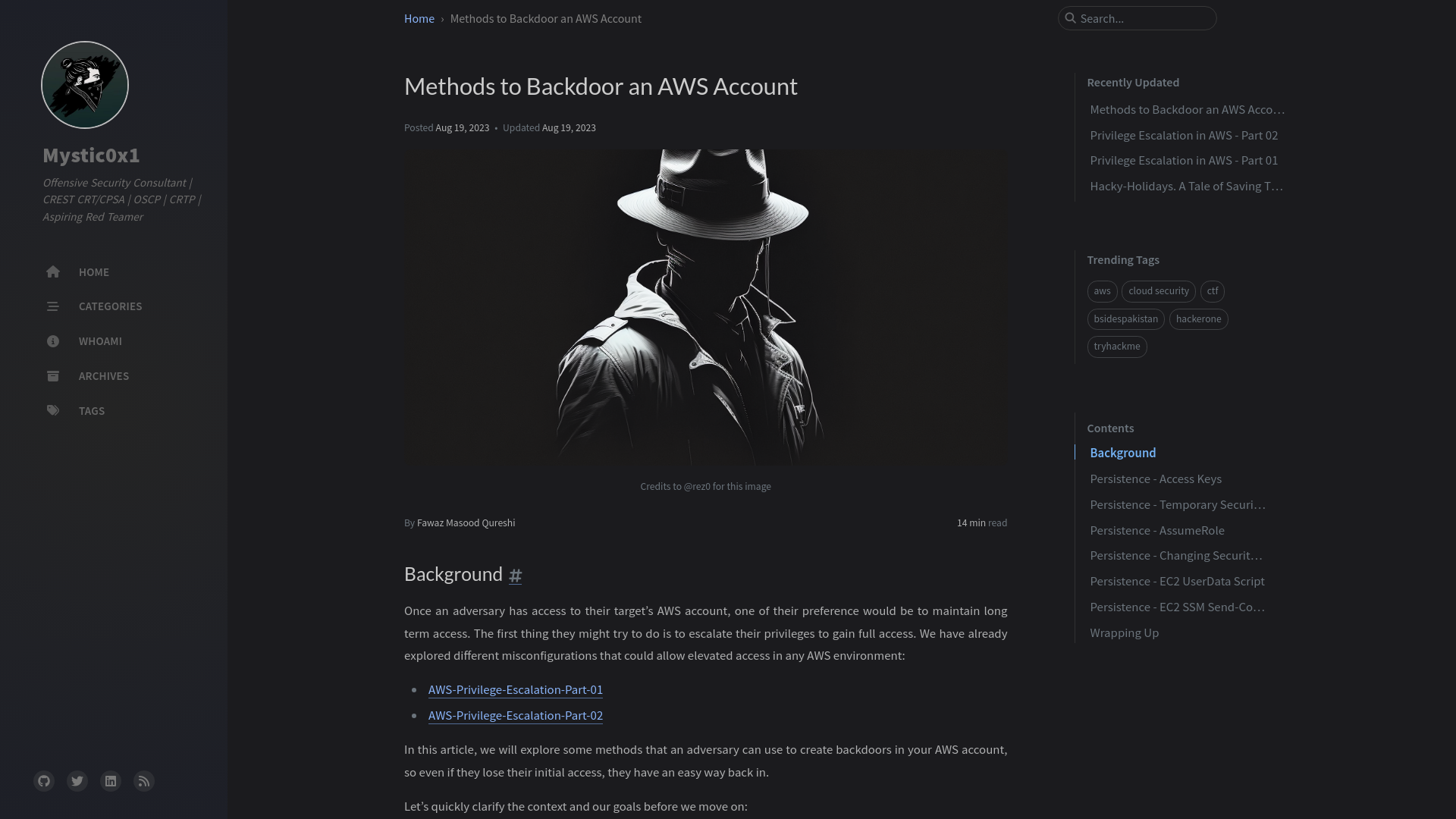 Methods to Backdoor an AWS Account | Mystic0x1