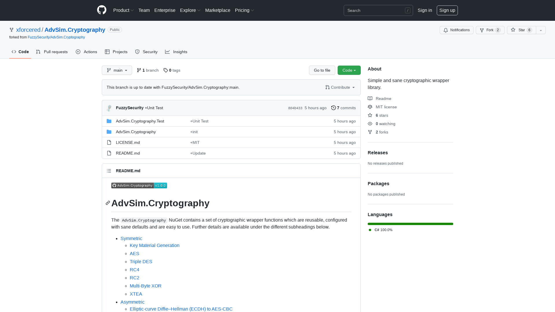 GitHub - xforcered/AdvSim.Cryptography: Simple and sane cryptographic wrapper library.