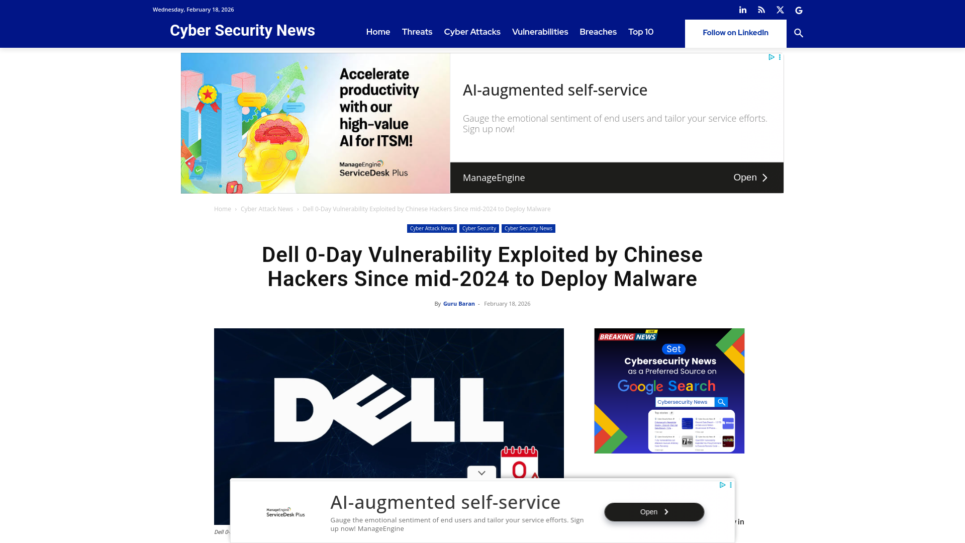 Dell 0-Day Vulnerability Exploited by Chinese Hackers since mid-2024 to Deploy Malware