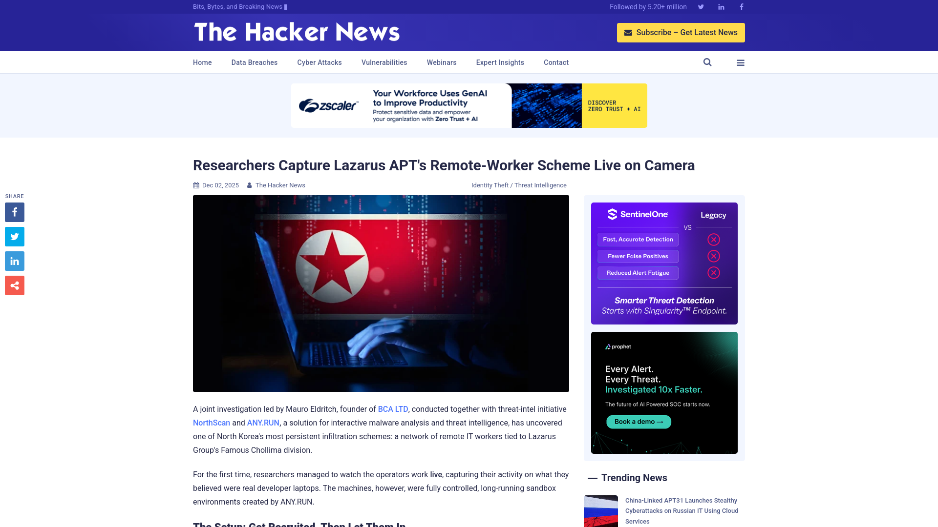 Researchers Capture Lazarus APT's Remote-Worker Scheme Live on Camera