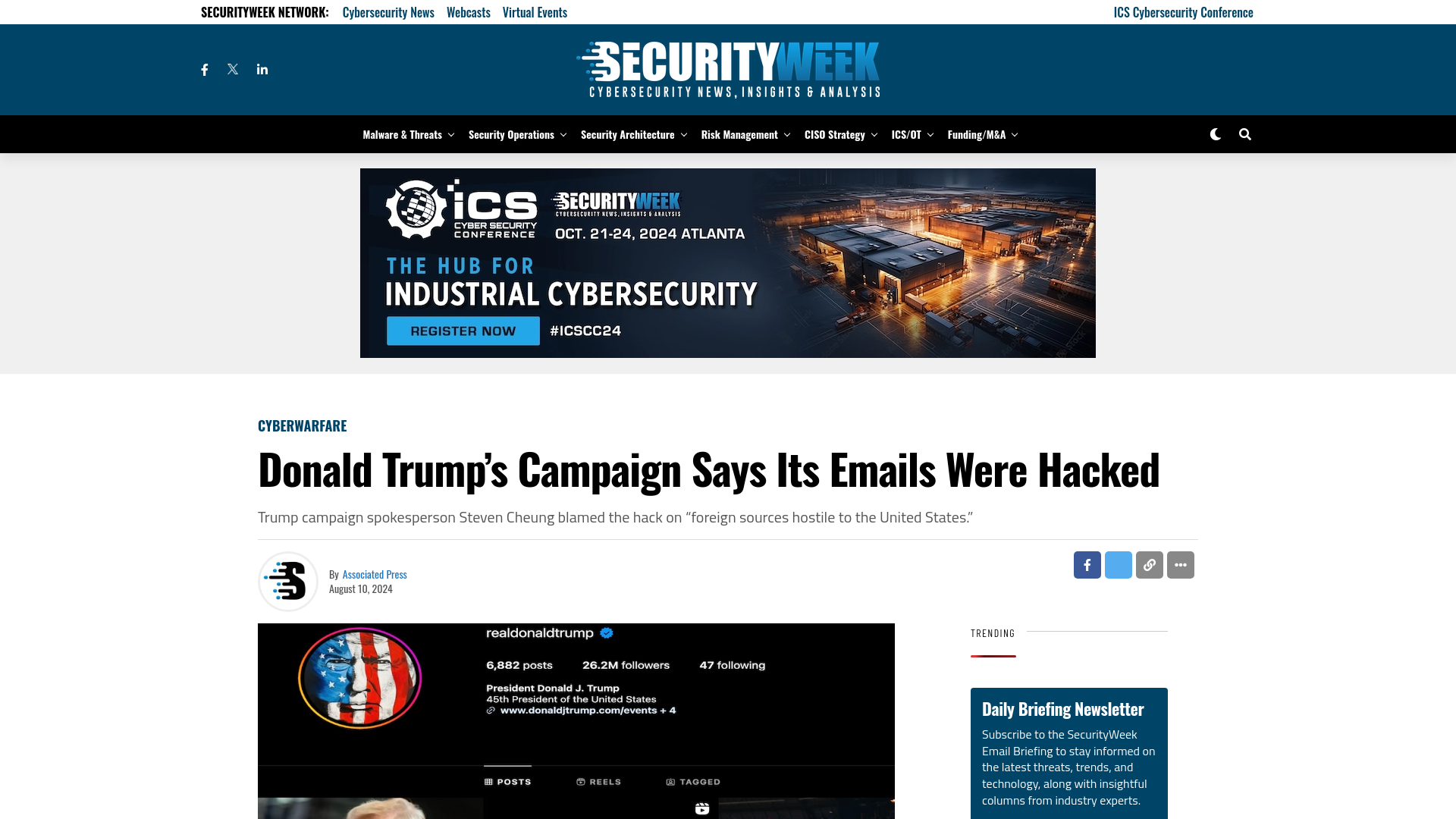 Donald Trump’s Campaign Says Its Emails Were Hacked - SecurityWeek