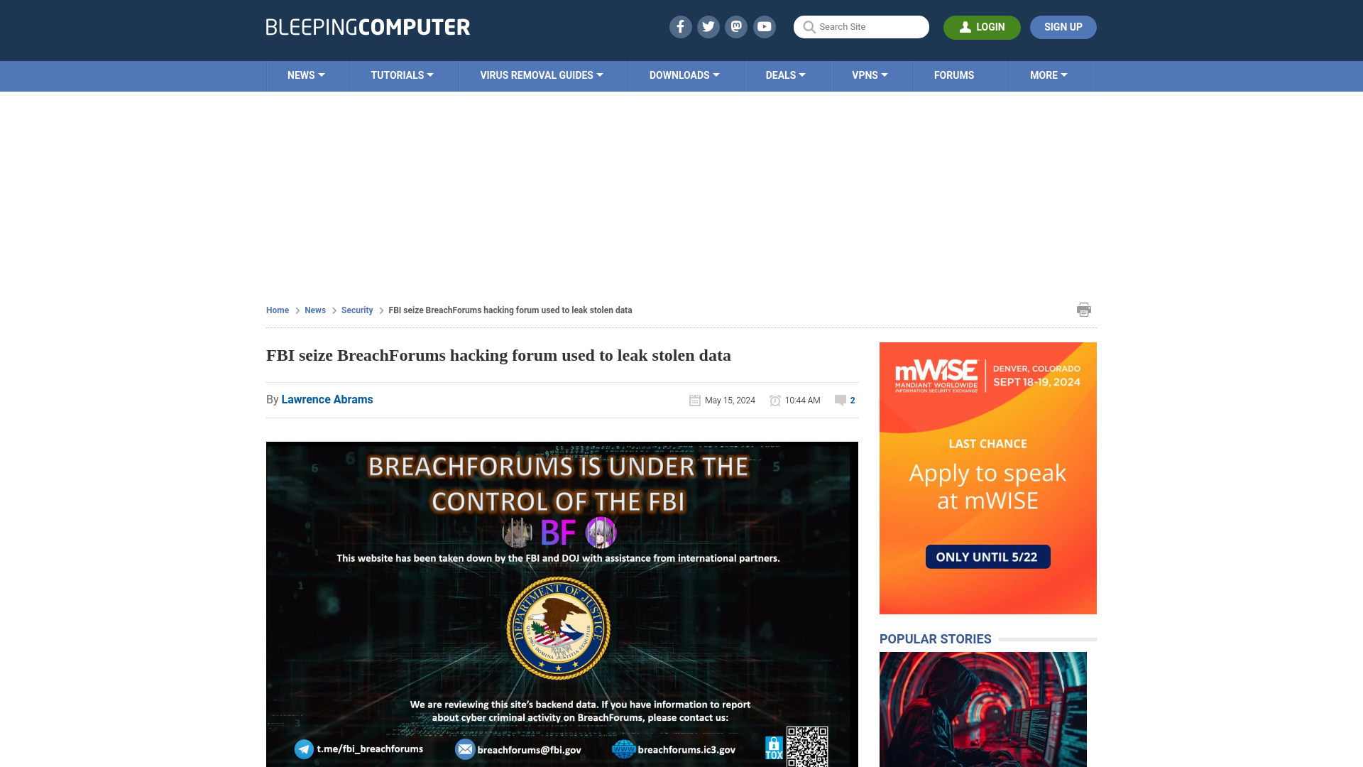 FBI seize BreachForums hacking forum used to leak stolen data