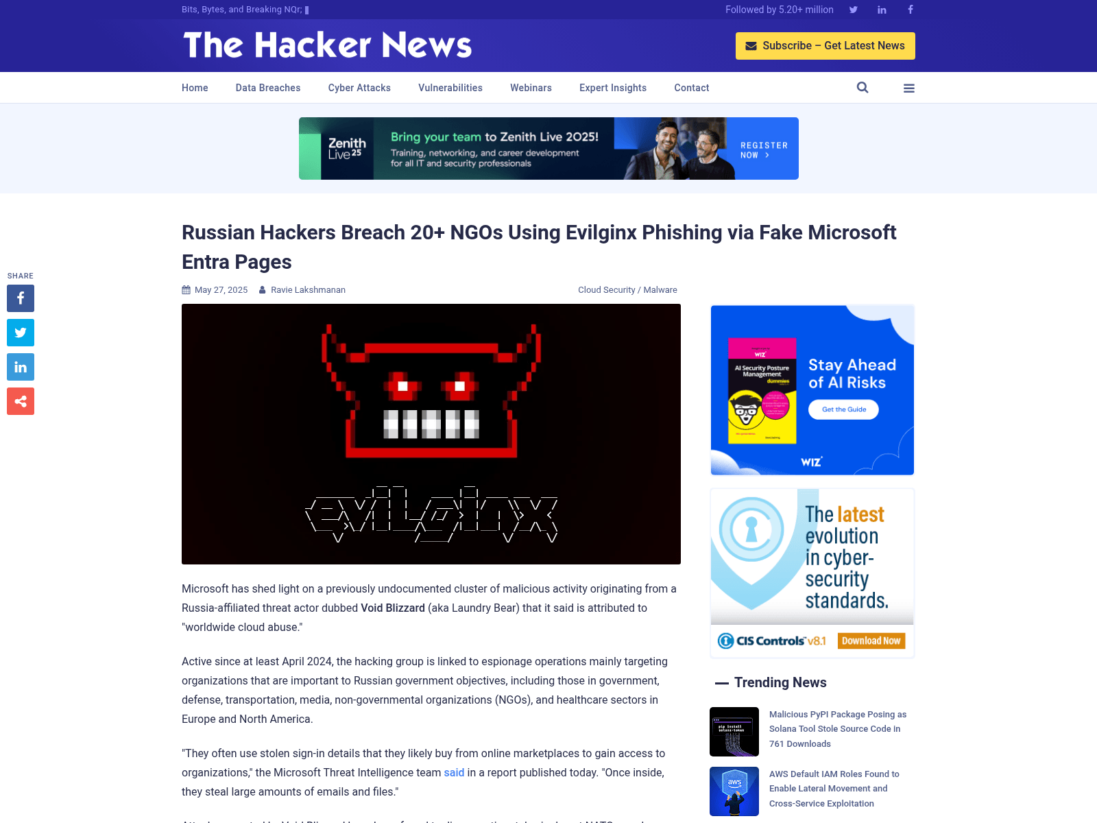 Russian Hackers Breach 20+ NGOs Using Evilginx Phishing via Fake Microsoft Entra Pages