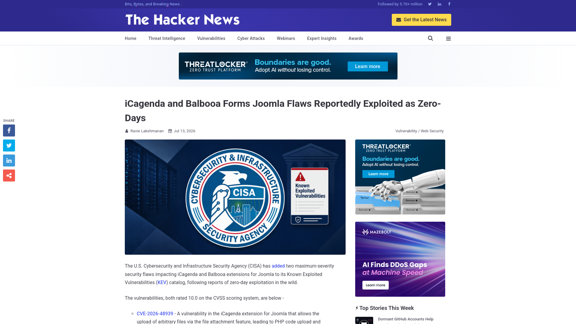 iCagenda and Balbooa Forms Joomla Flaws Reportedly Exploited as Zero-Days