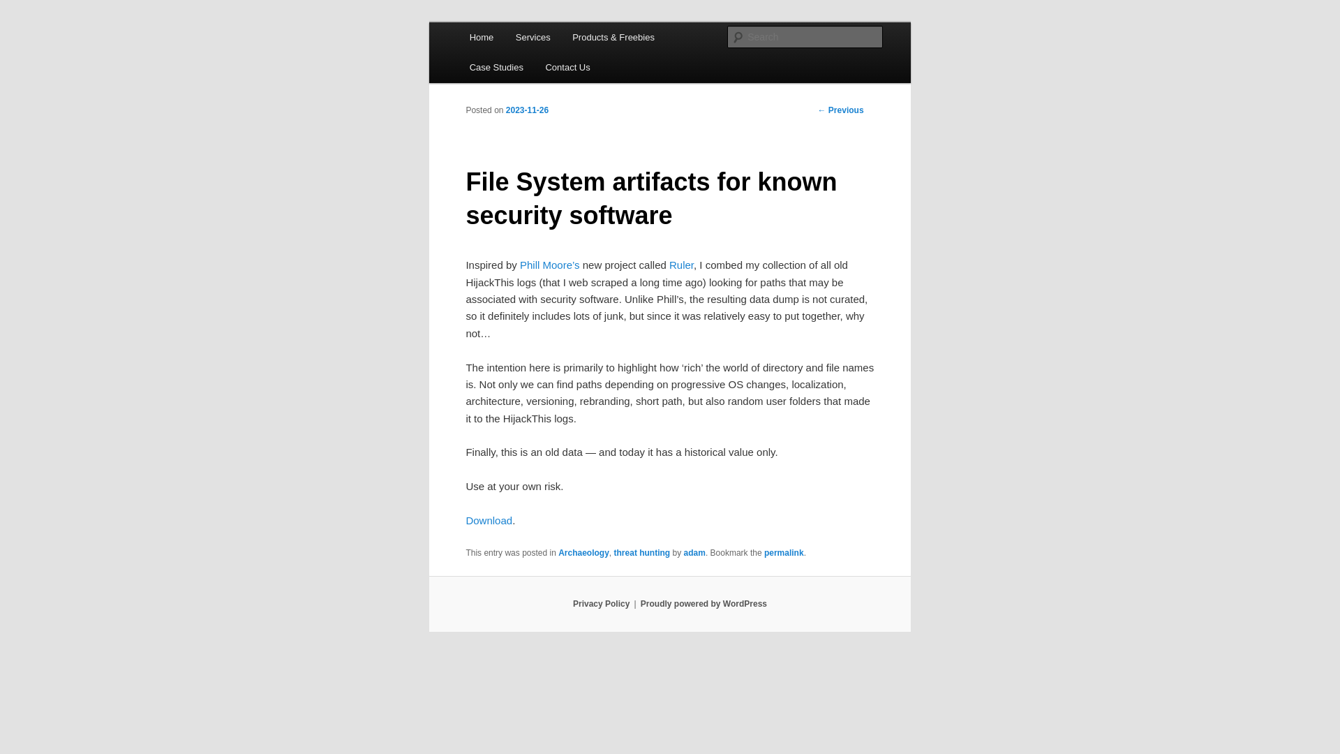 File System artifacts for known security software | Hexacorn