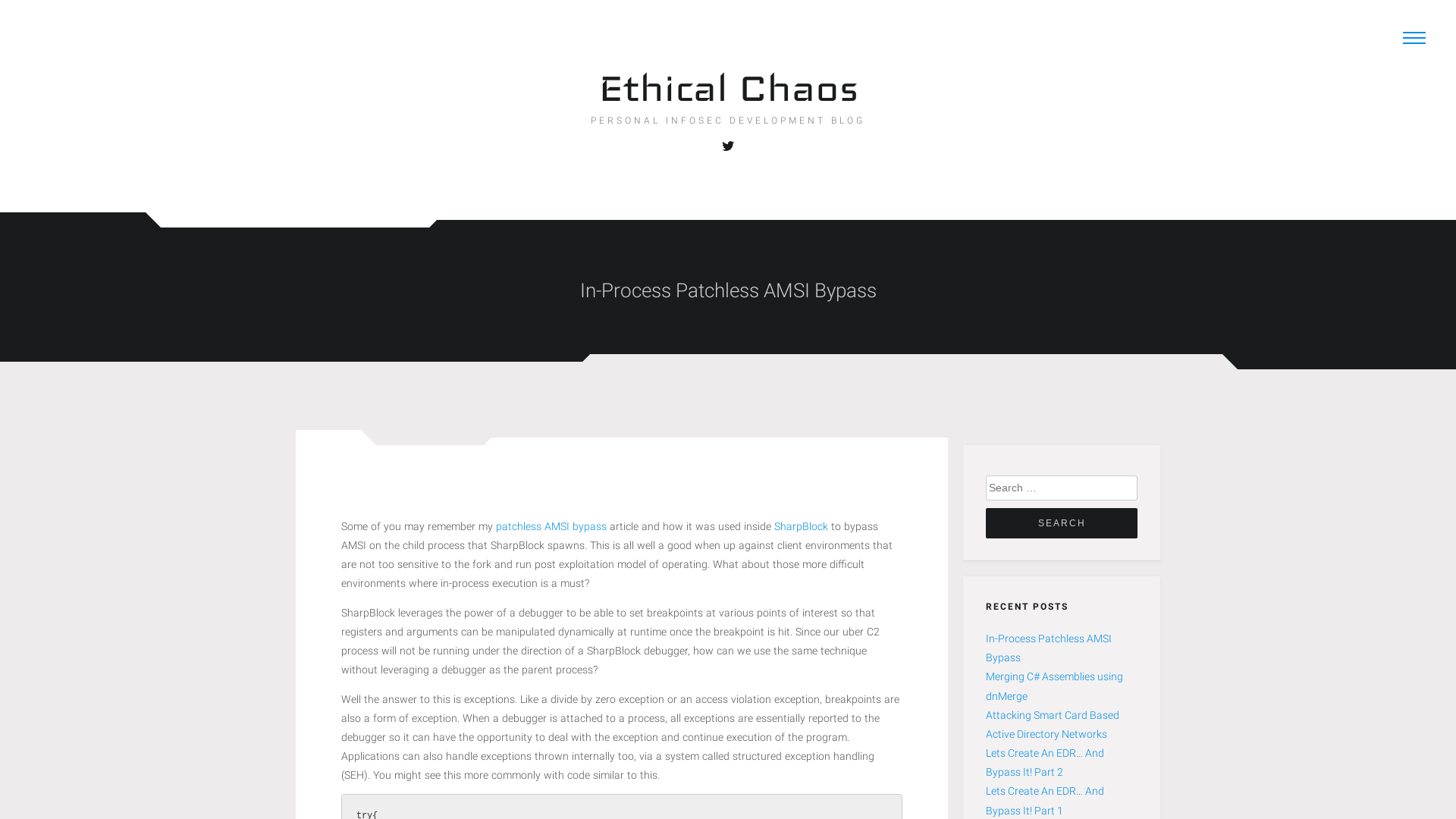 In-Process Patchless AMSI Bypass - Ethical Chaos