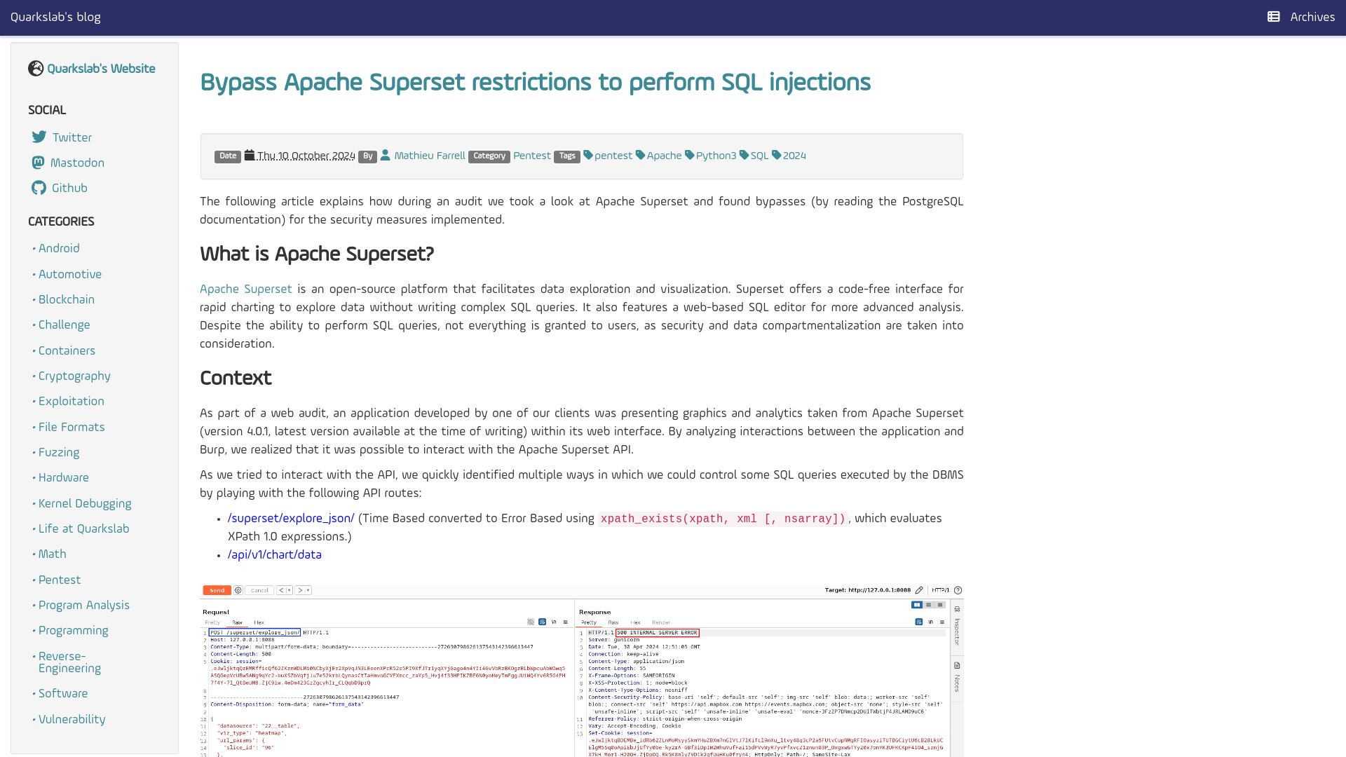 Bypass Apache Superset restrictions to perform SQL injections - Quarkslab's blog