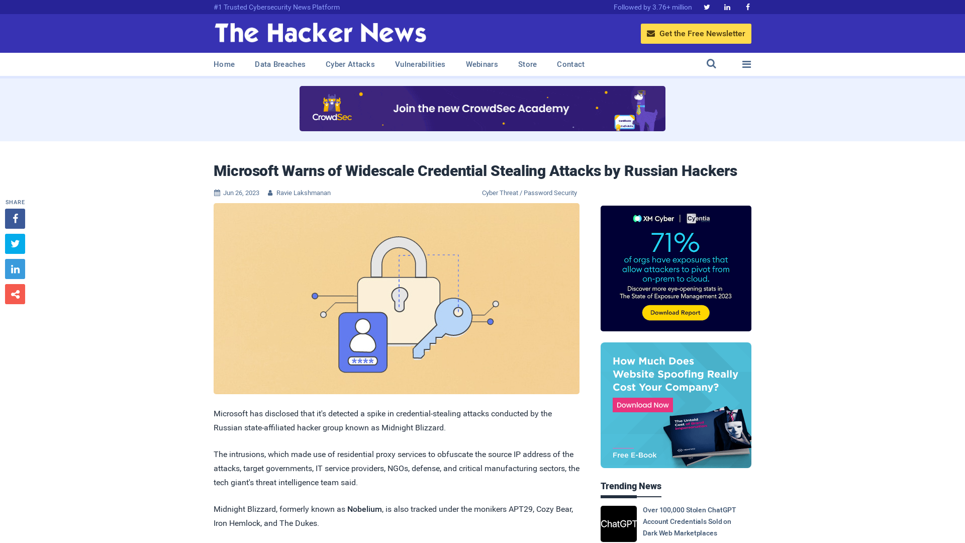 Microsoft Warns of Widescale Credential Stealing Attacks by Russian Hackers