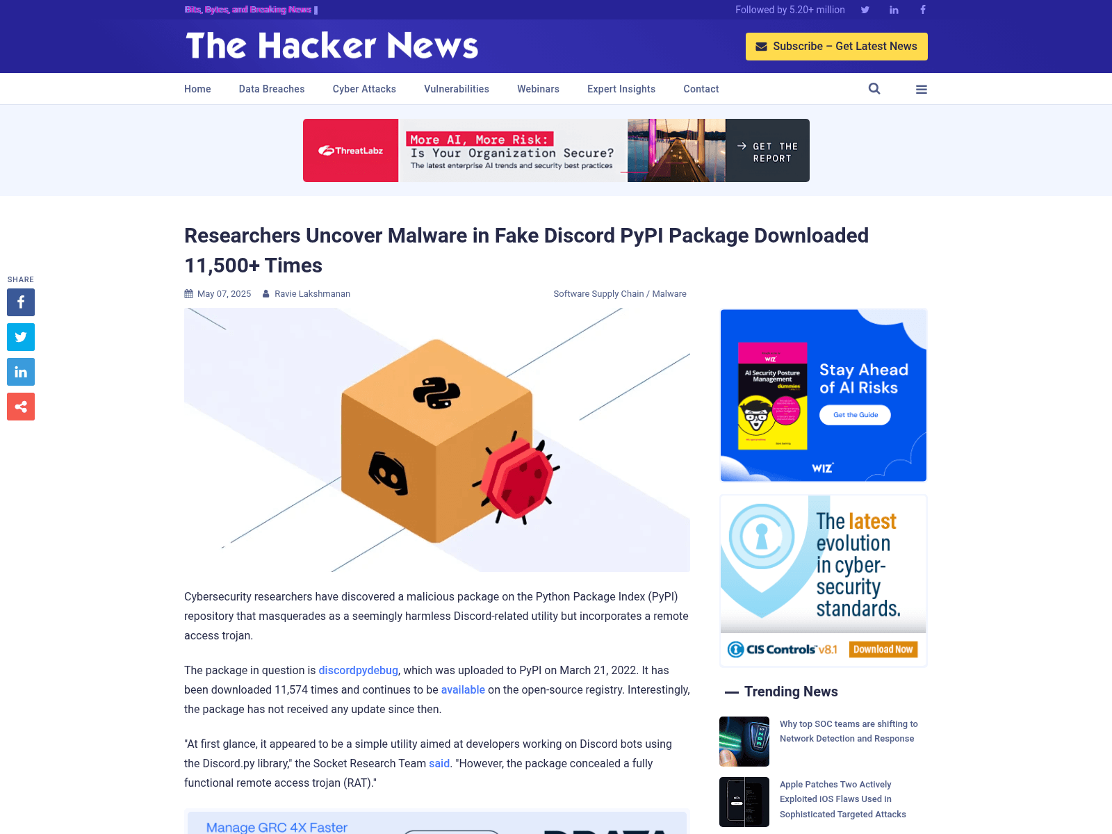 Researchers Uncover Malware in Fake Discord PyPI Package Downloaded 11,500+ Times