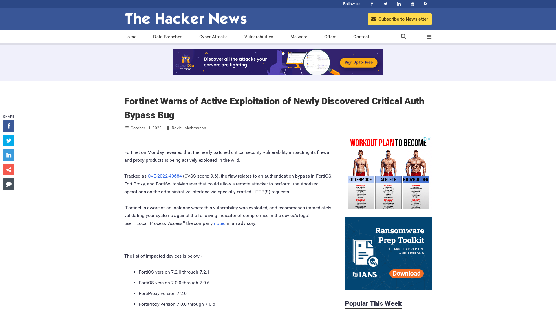 Fortinet Warns of Active Exploitation of Newly Discovered Critical Auth Bypass Bug