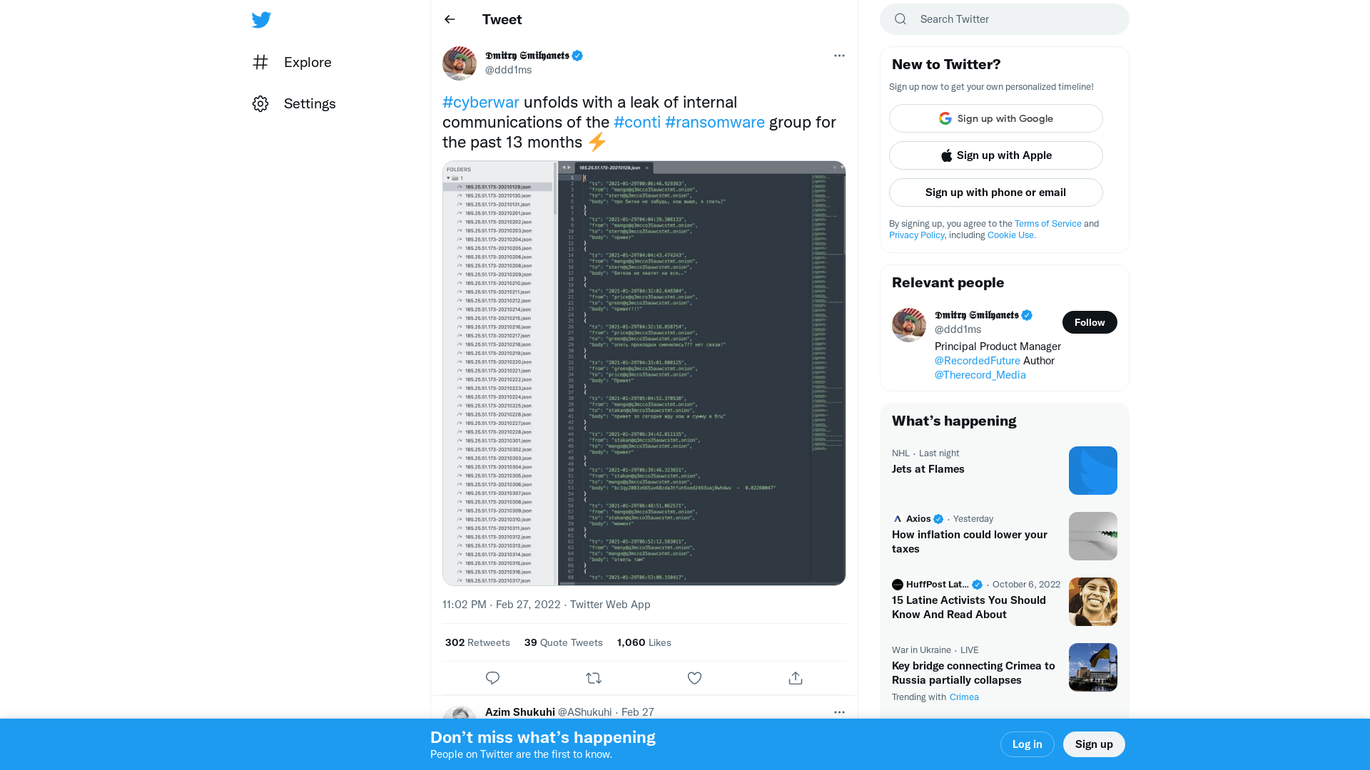 𝕯𝖒𝖎𝖙𝖗𝖞 𝕾𝖒𝖎𝖑𝖞𝖆𝖓𝖊𝖙𝖘 on Twitter: "#cyberwar unfolds with a leak of internal communications of the #conti #ransomware group for the past 13 months ⚡️ https://t.co/Mj9QGOIjXe" / Twitter