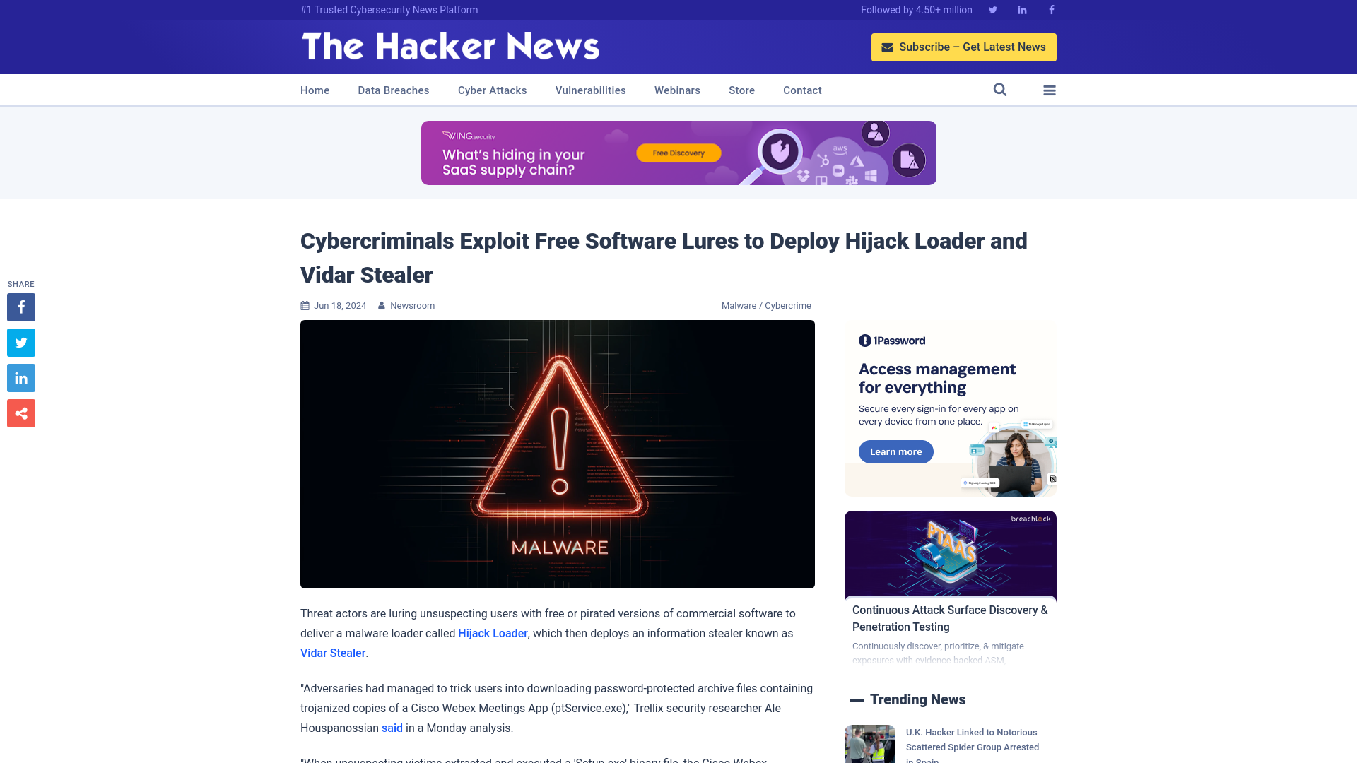 Cybercriminals Exploit Free Software Lures to Deploy Hijack Loader and Vidar Stealer