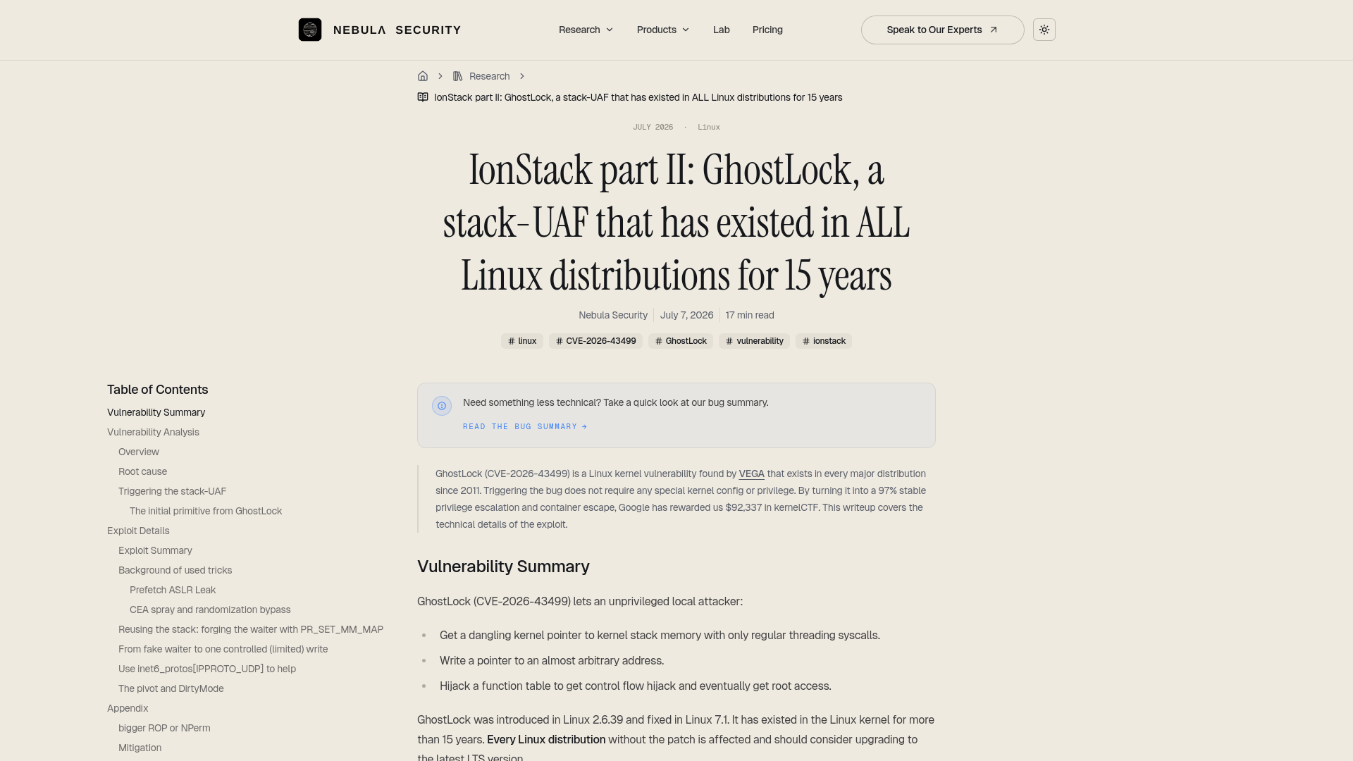IonStack part II: GhostLock, a stack-UAF that has existed in ALL Linux distributions for 15 years | Nebula Security