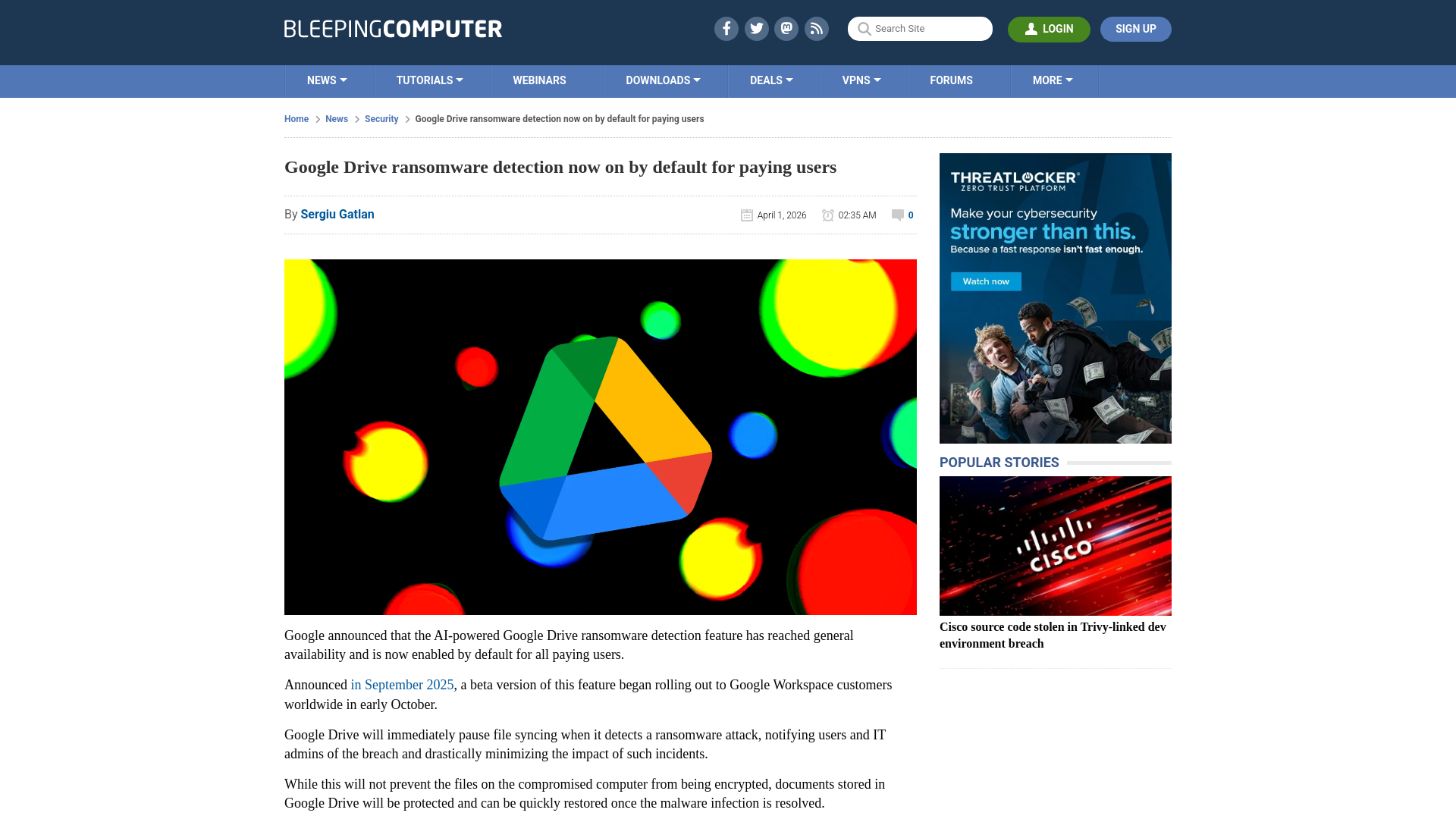 Google Drive ransomware detection now on by default for paying users