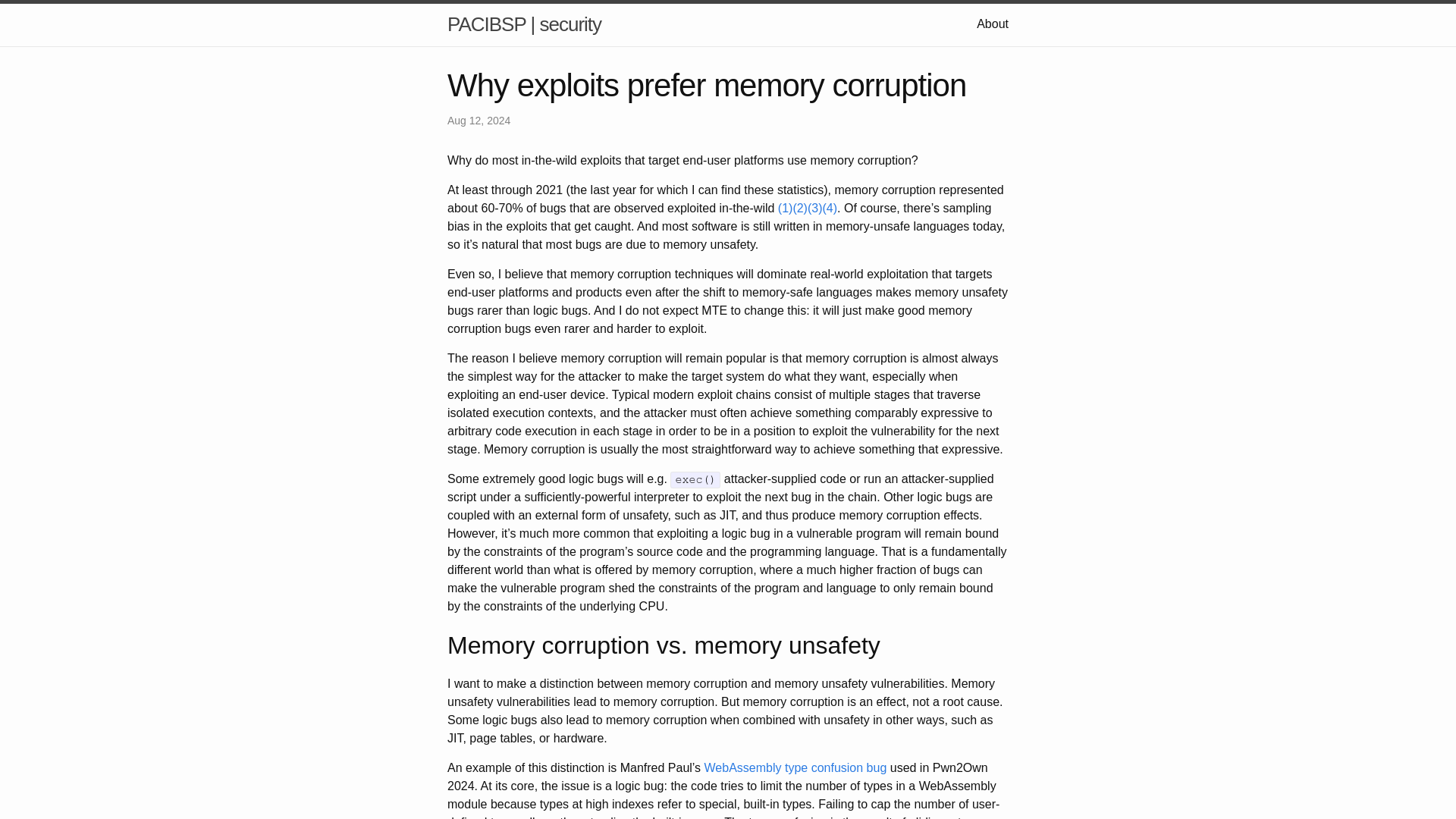 Why exploits prefer memory corruption | PACIBSP security