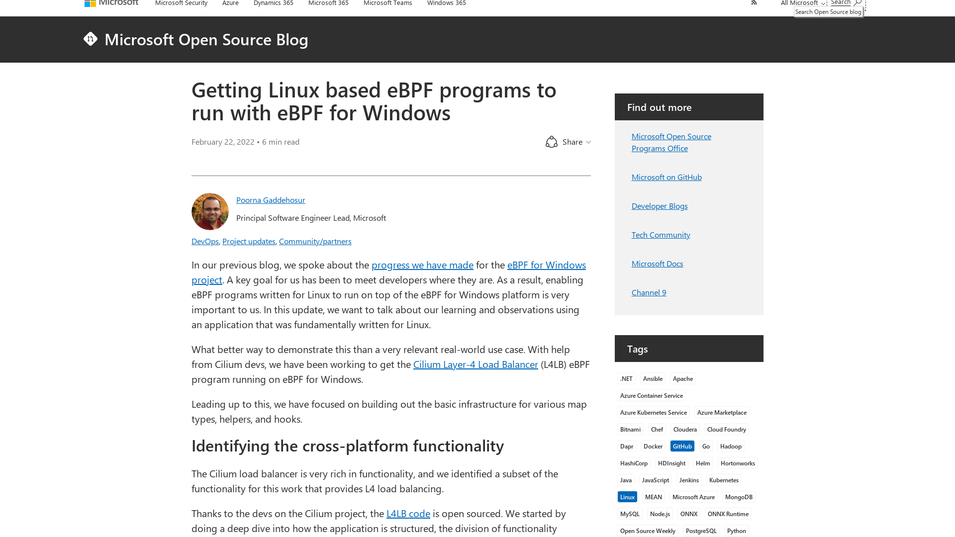 Getting Linux based eBPF programs to run with eBPF for Windows - Microsoft Open Source Blog