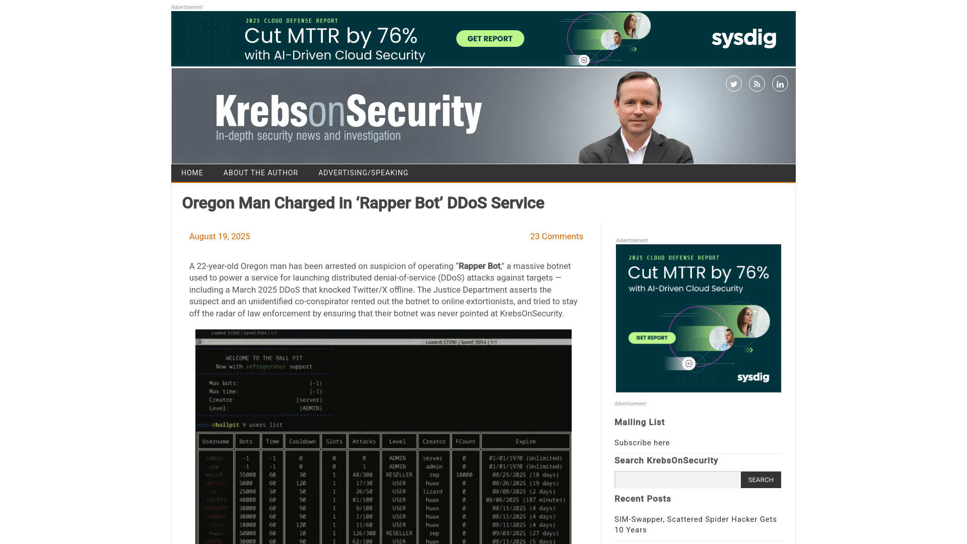 Oregon Man Charged in ‘Rapper Bot’ DDoS Service – Krebs on Security