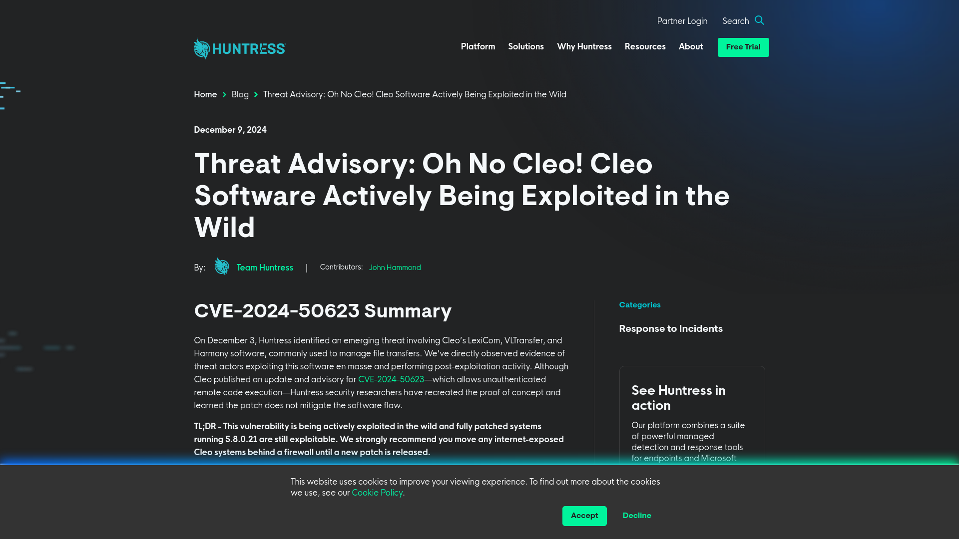 Cleo Software Actively Being Exploited in the Wild CVE-2024-50623 | Huntress