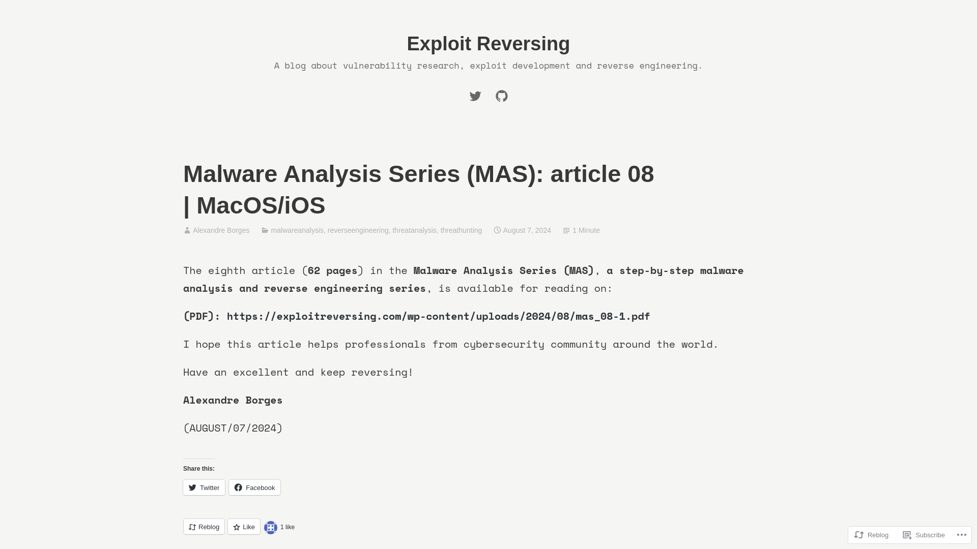 Malware Analysis Series (MAS): article 08 | MacOS/iOS – Exploit Reversing