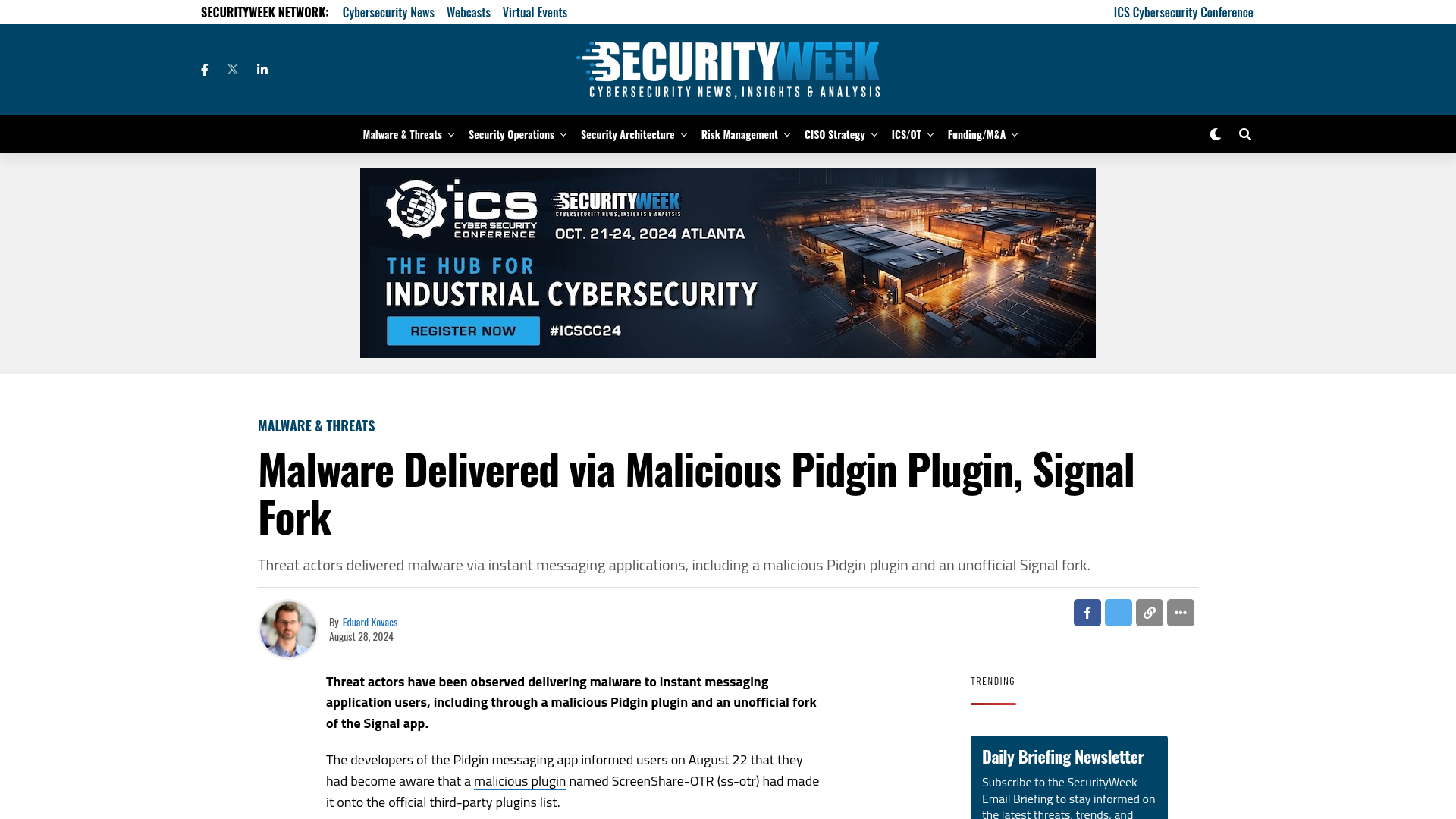 Malware Delivered via Malicious Pidgin Plugin, Signal Fork - SecurityWeek