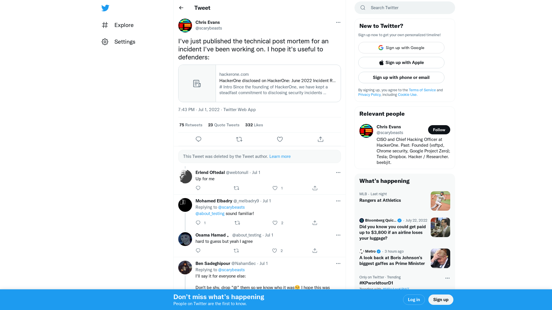 Chris Evans on Twitter: "I've just published the technical post mortem for an incident I've been working on. I hope it's useful to defenders: https://t.co/dZAcsWyZoR" / Twitter